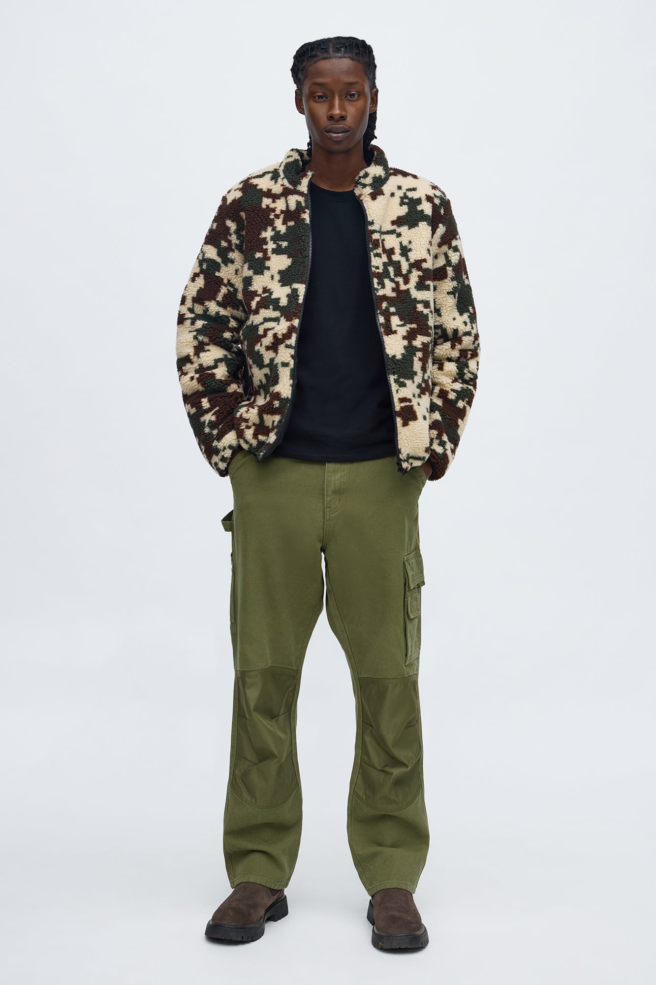 Pixelated Camo Sherpa Zip Shacket - Camouflage