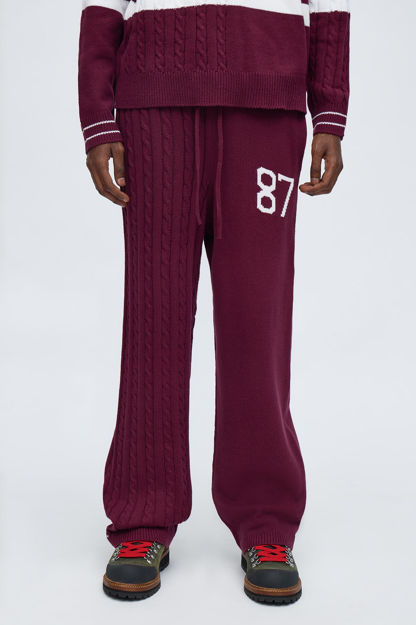 Preppy Life Sweater Knit Pant - Burgundy/combo