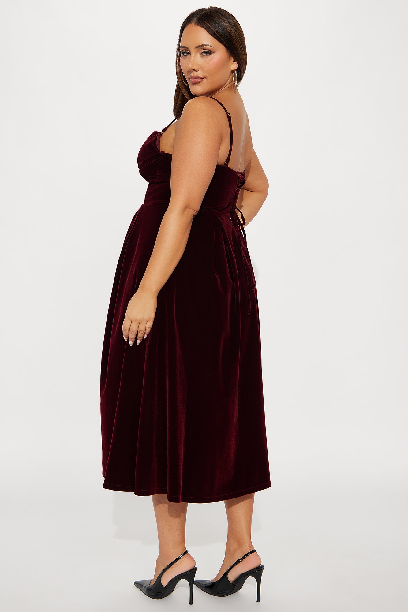 Head Over Heels Velvet Midi Dress - Wine