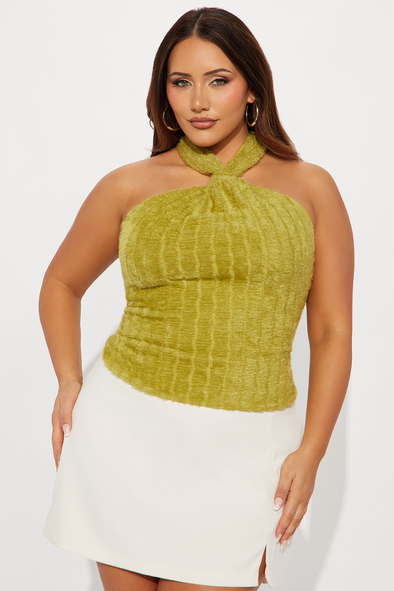 Gypsy Fuzzy Sweater Halter Top - Chartreuse