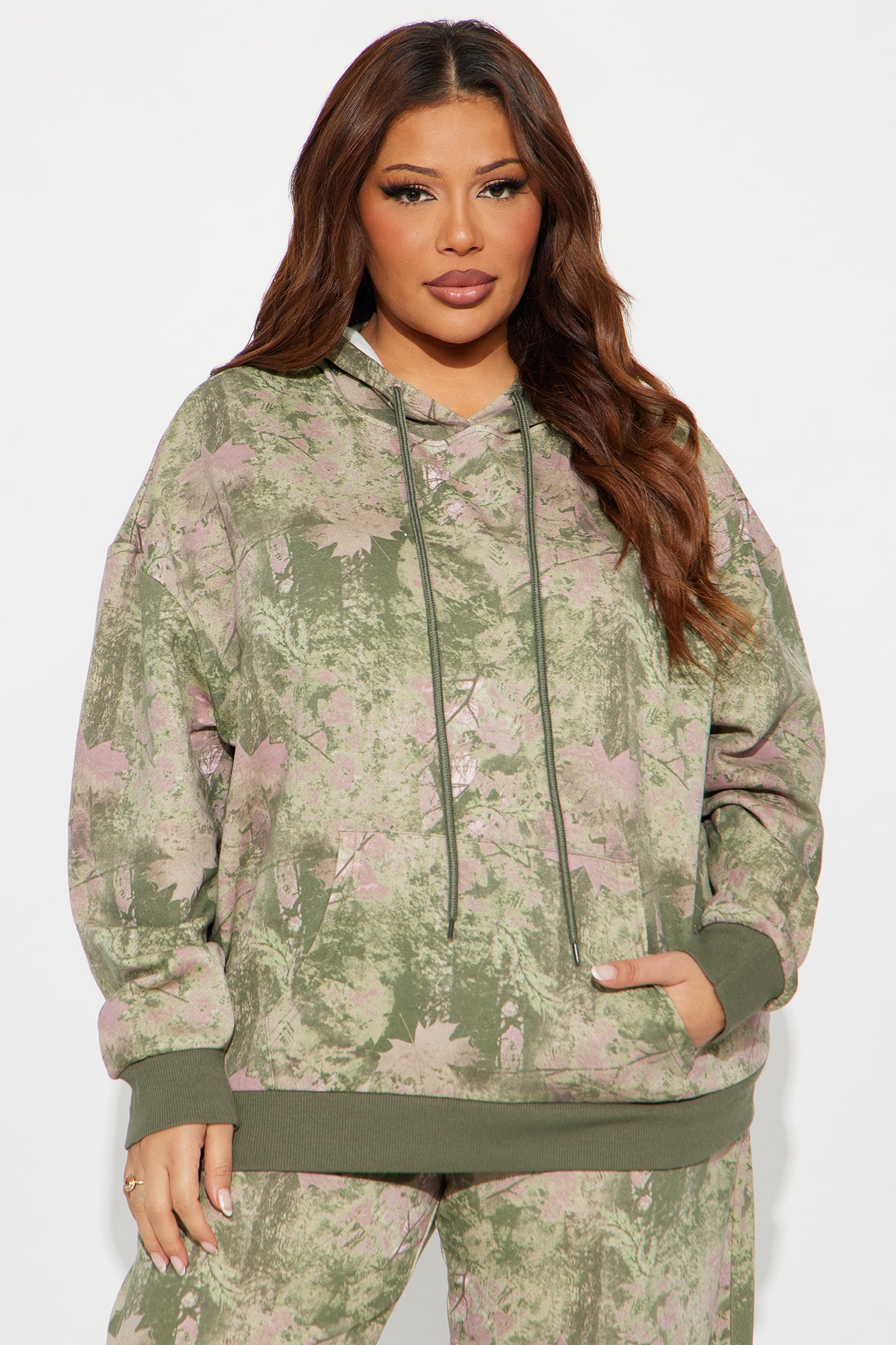 In The Wild Camo Fleece Hoodie Pant Set - Olive/combo
