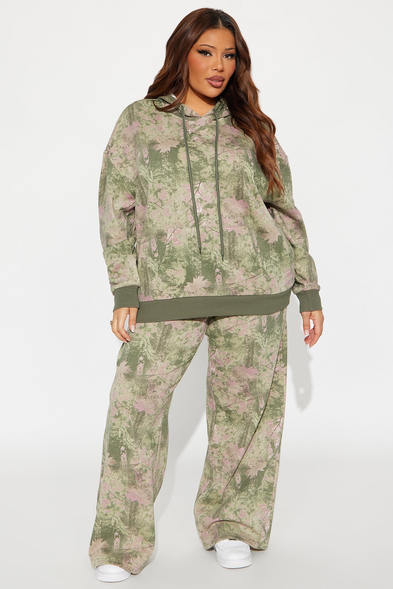 In The Wild Camo Fleece Hoodie Pant Set - Olive/combo