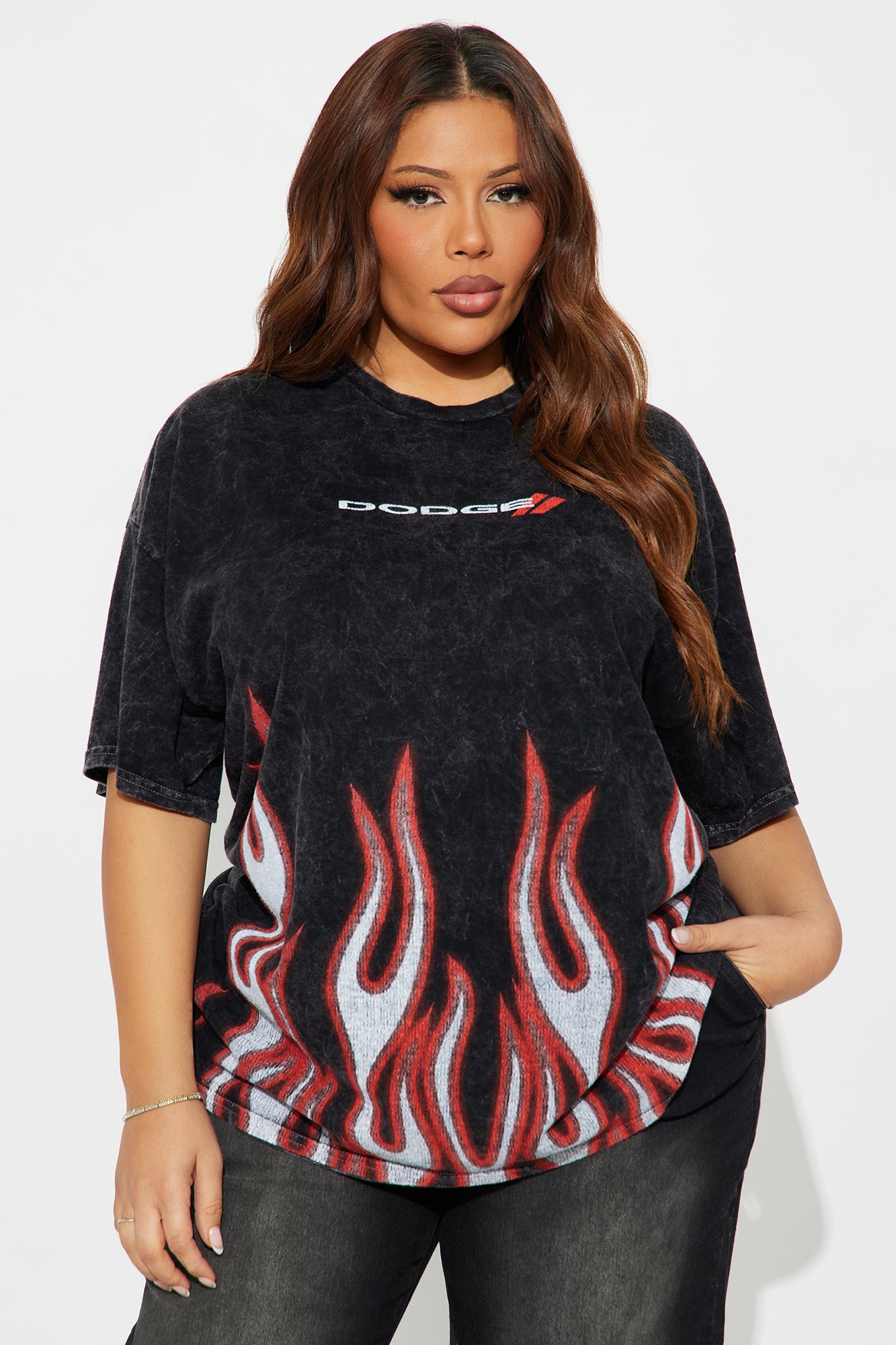 Dodge Flames Washed Tee - Black Wash