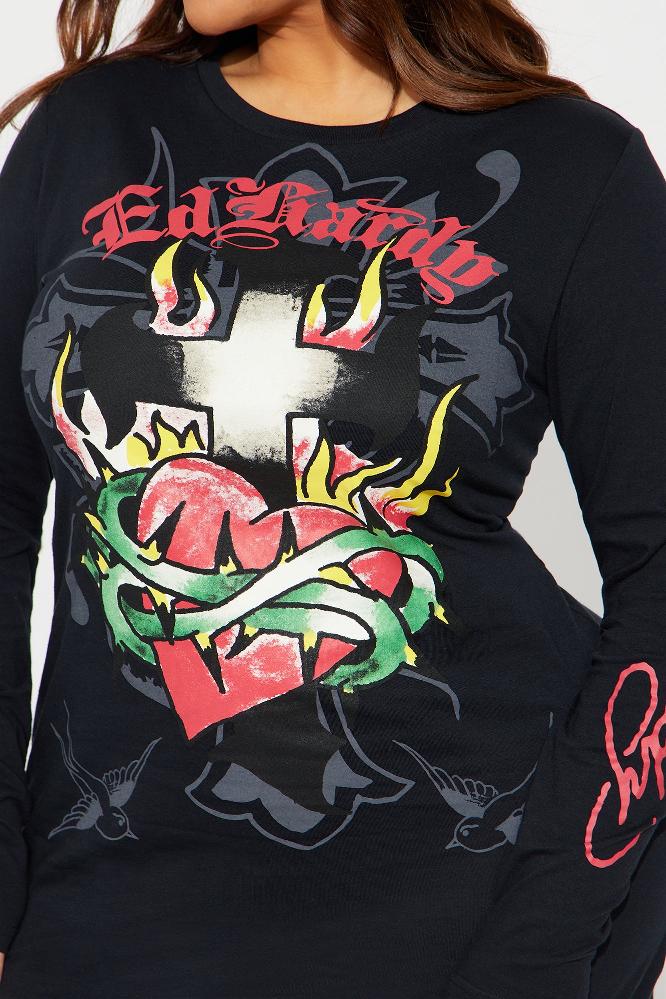 Ed Hardy Cross Long Sleeve Mini Dress - Black