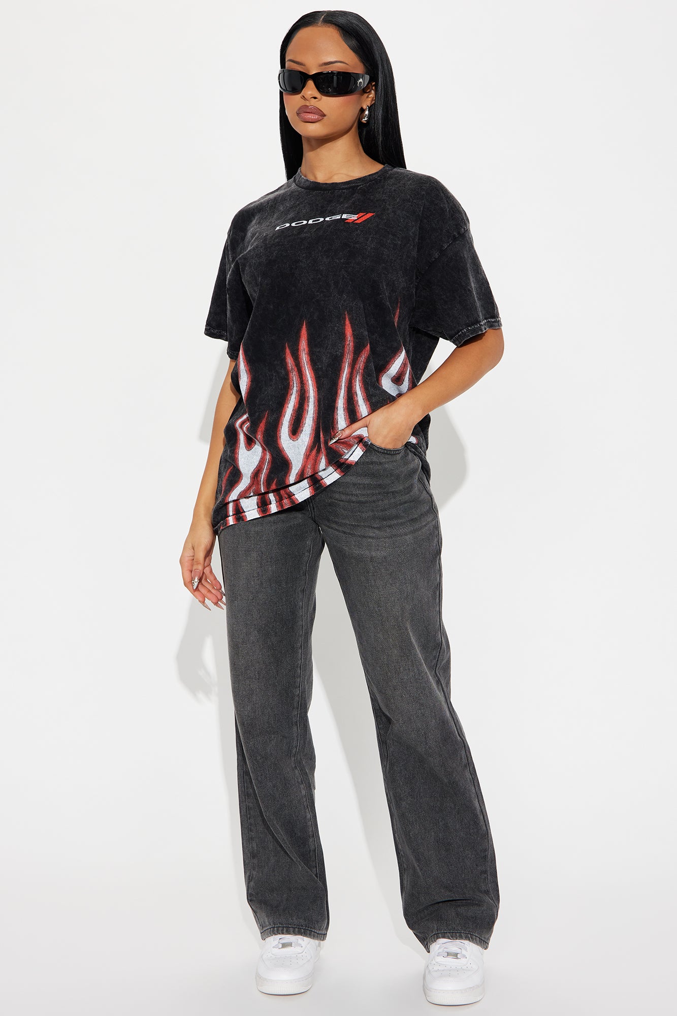 Dodge Flames Washed Tee - Black Wash