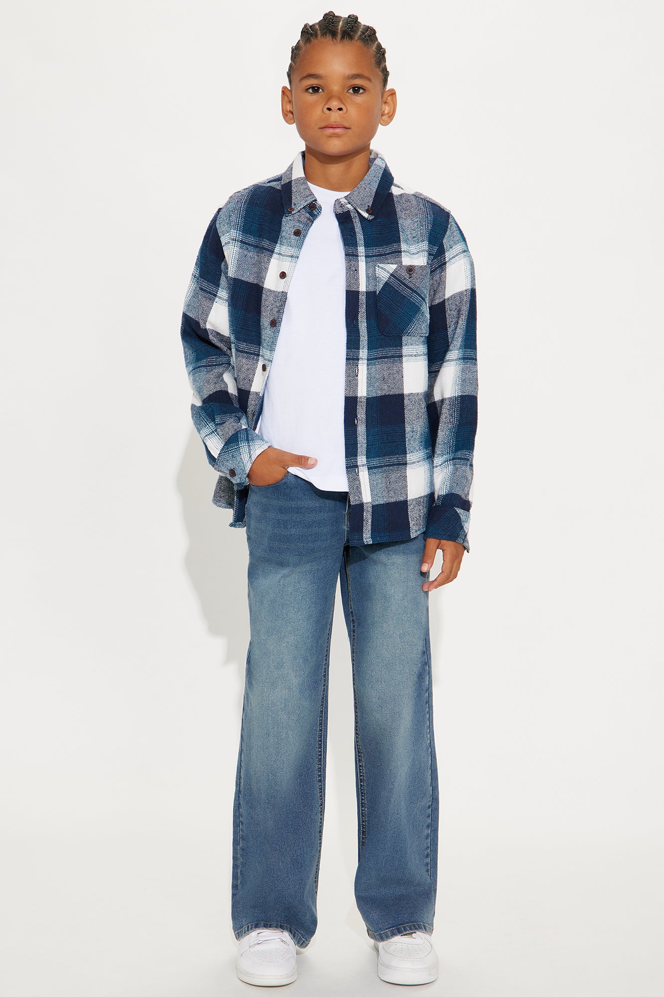Mini Know What's Up Flannel Button Down Shirt - Blue/combo