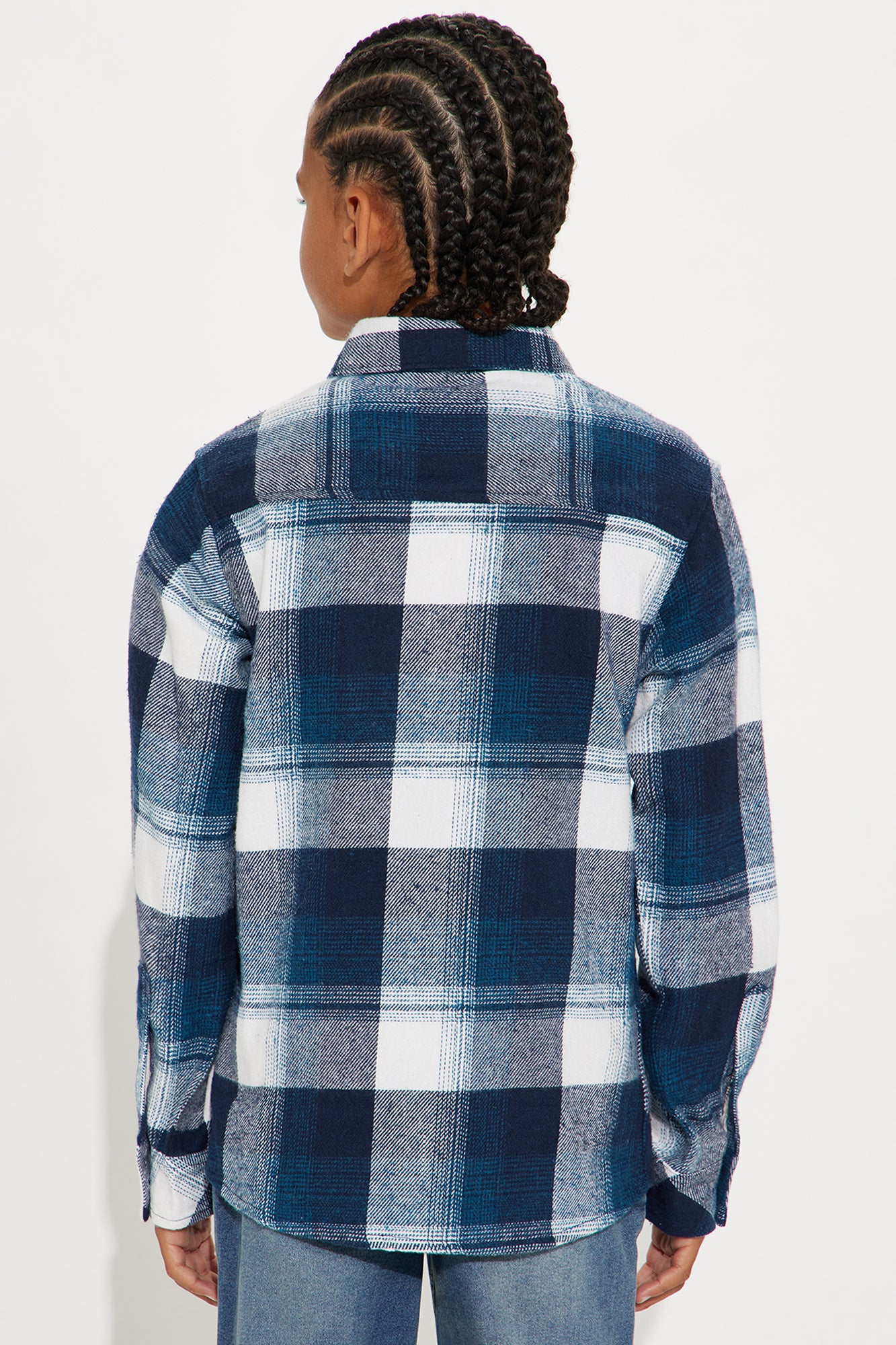 Mini Know What's Up Flannel Button Down Shirt - Blue/combo