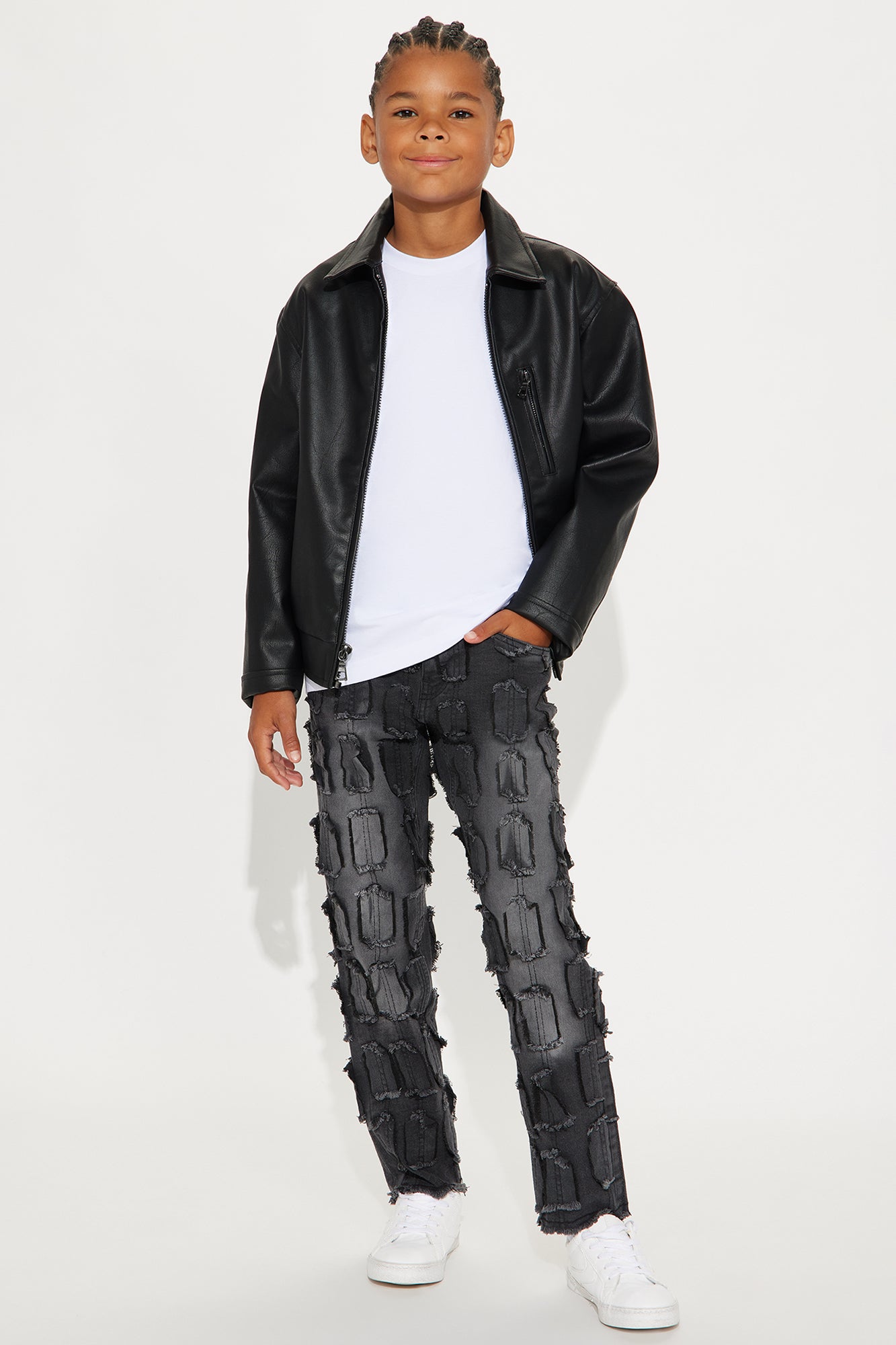 Mini Mason All Over Fray Straight Leg Jeans - Grey