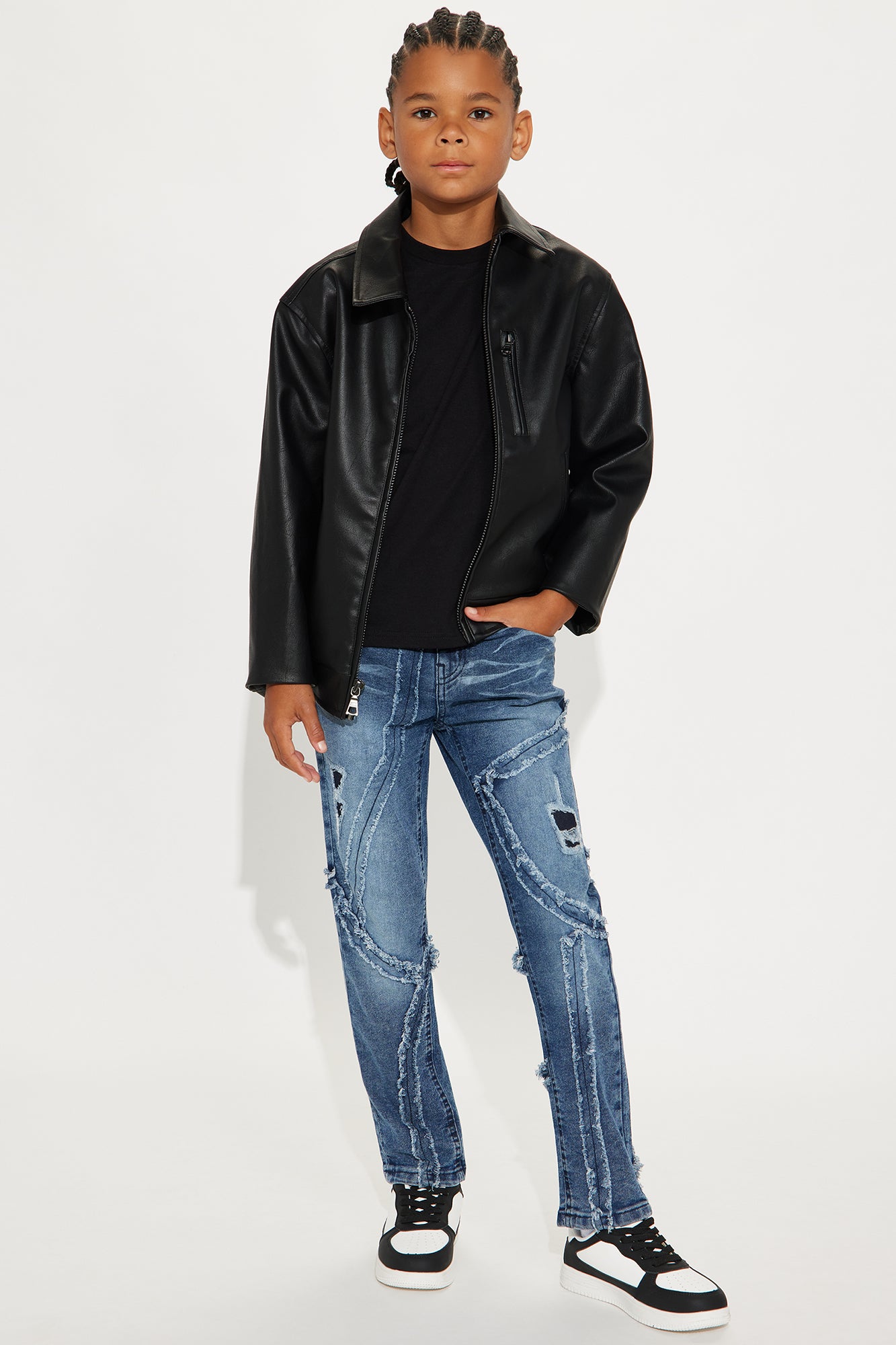 Mini Dylan Distressed Straight Leg Jeans - Indigo