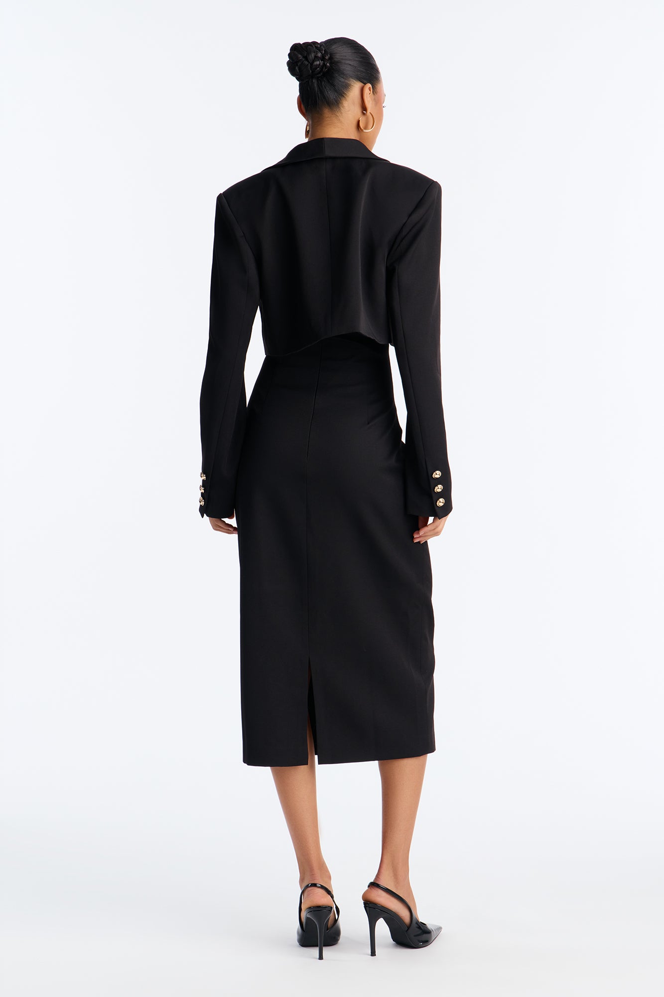 Suit Yourself Strapless Crepe Woven Midi Dress Set - Black