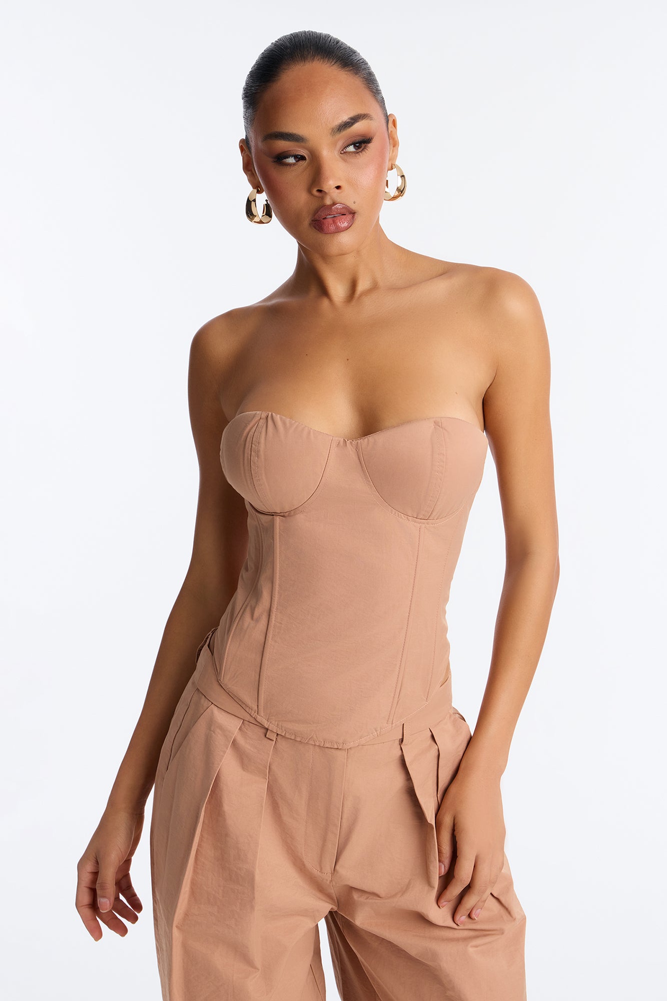Kenzie Strapless Wide Leg Pant Set - Taupe