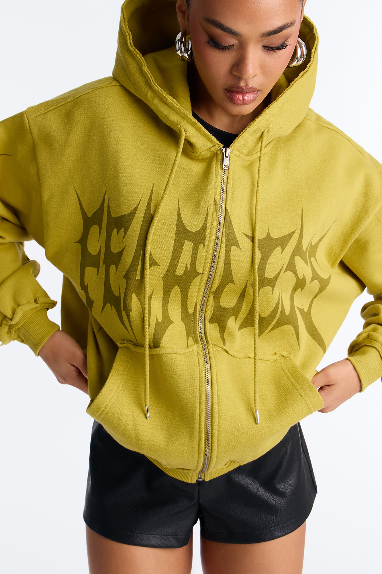 Fearless Club Washed Fleece Hoodie - Chartreuse