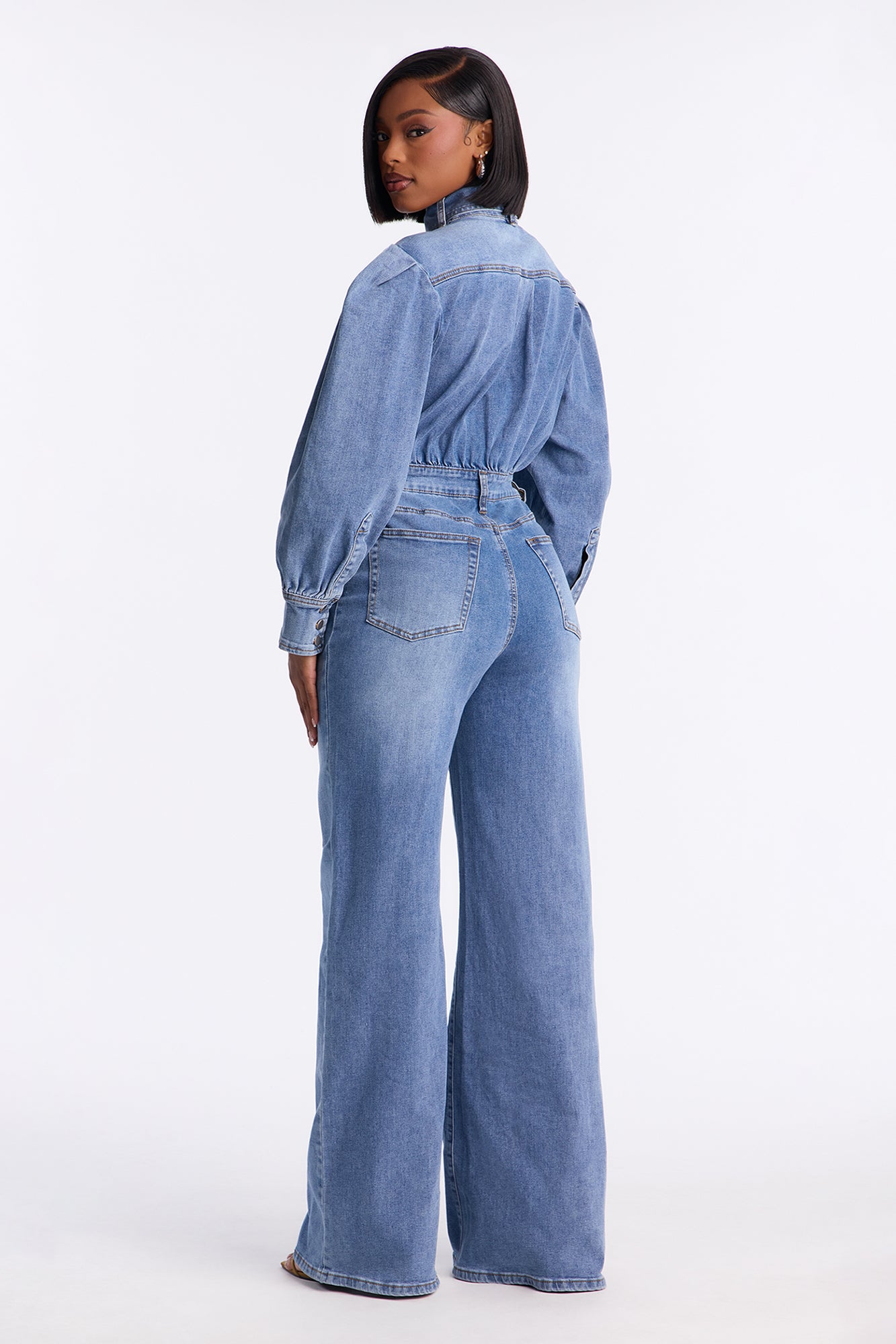 Ivana Bold Sleeve Denim Jumpsuit - Denim