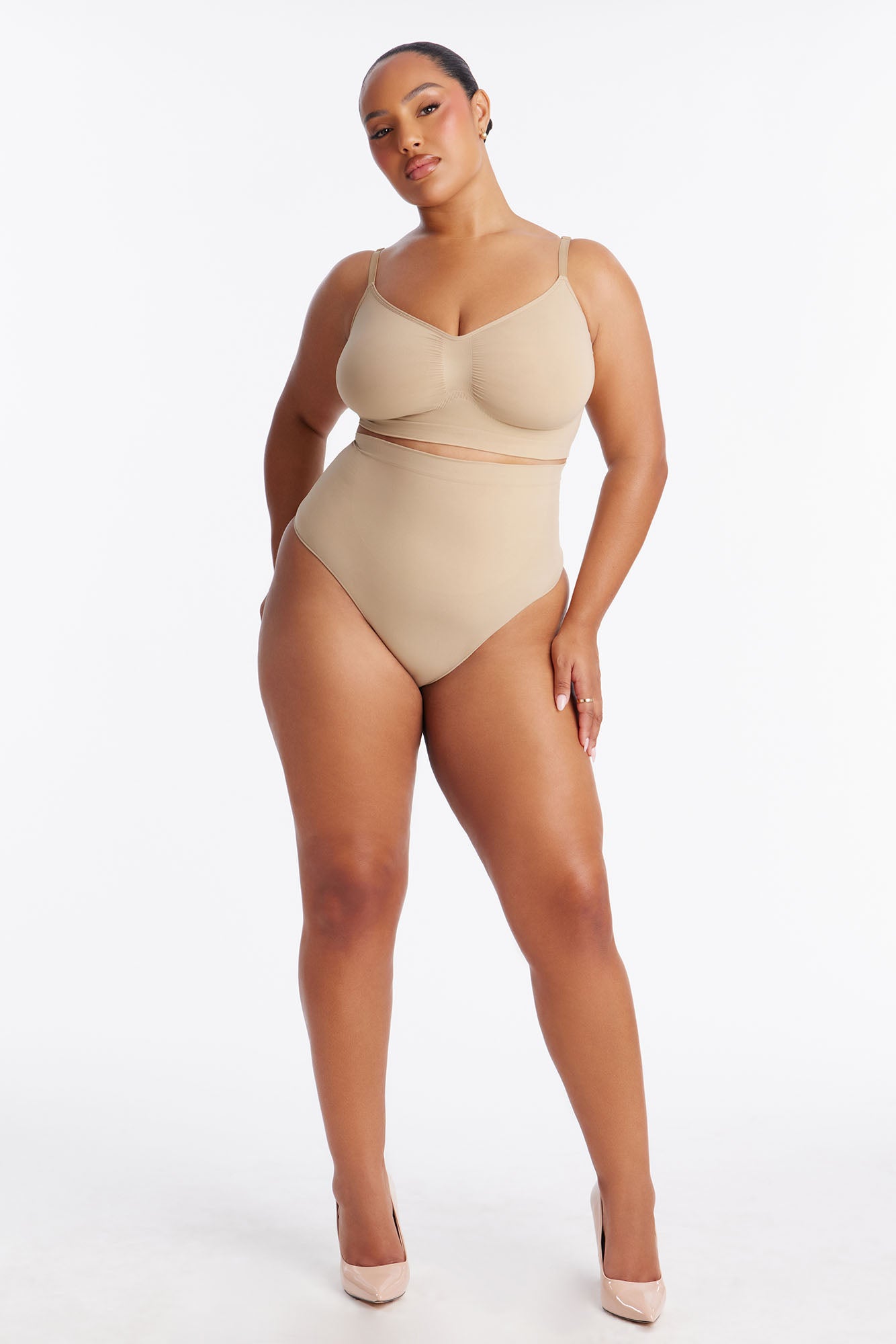 Nova Sculpt Seamless Strong Compression Mid Waist Thong - Sand
