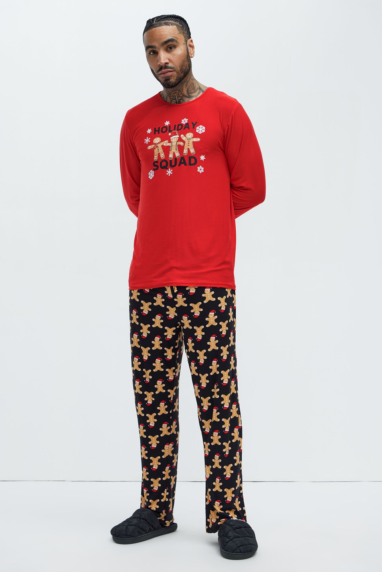 Holiday Squad Gingerbread Holiday PJ Set - Red/Black