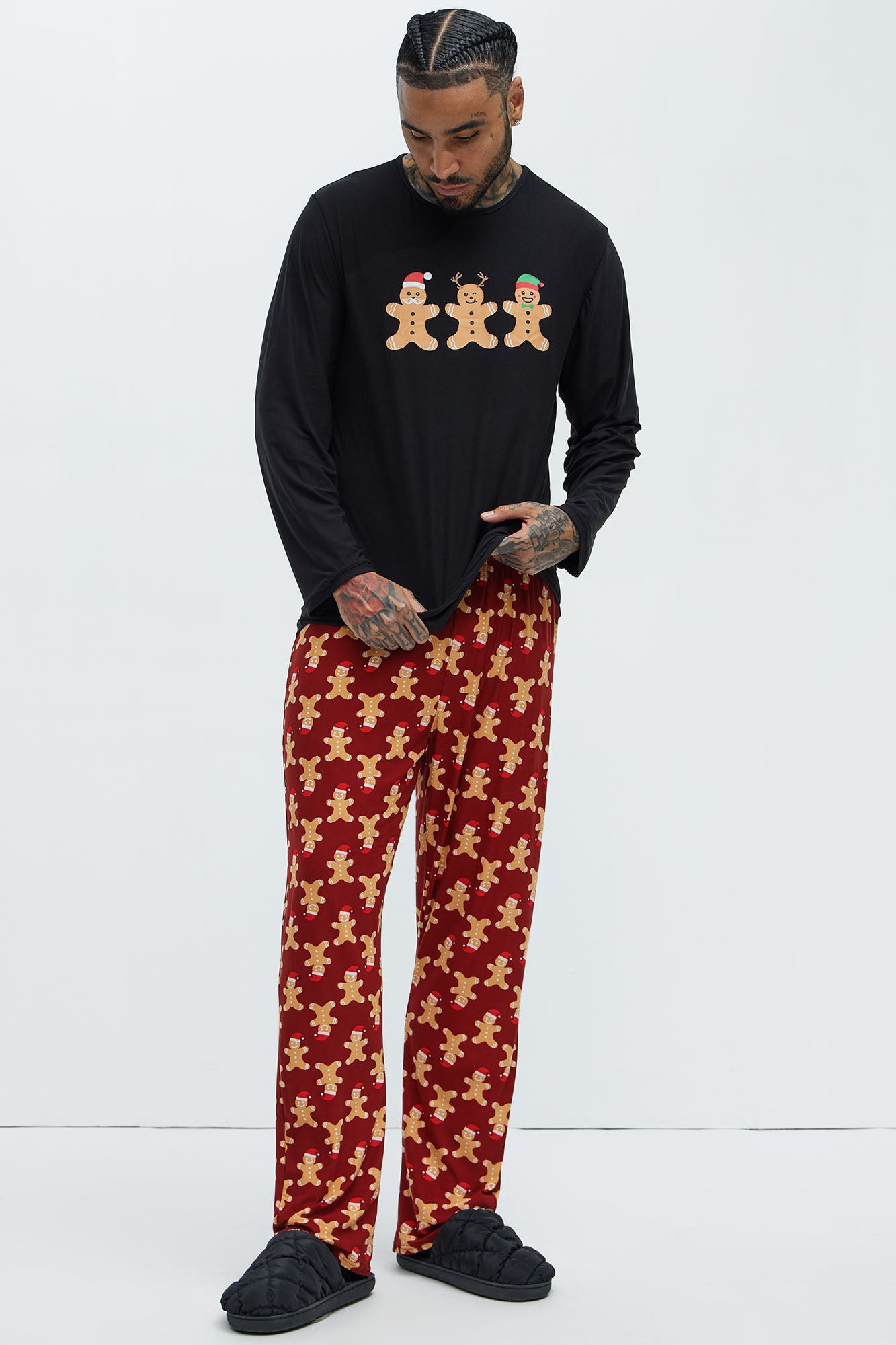 Gingerbread Family Holiday PJ Set - Black/combo