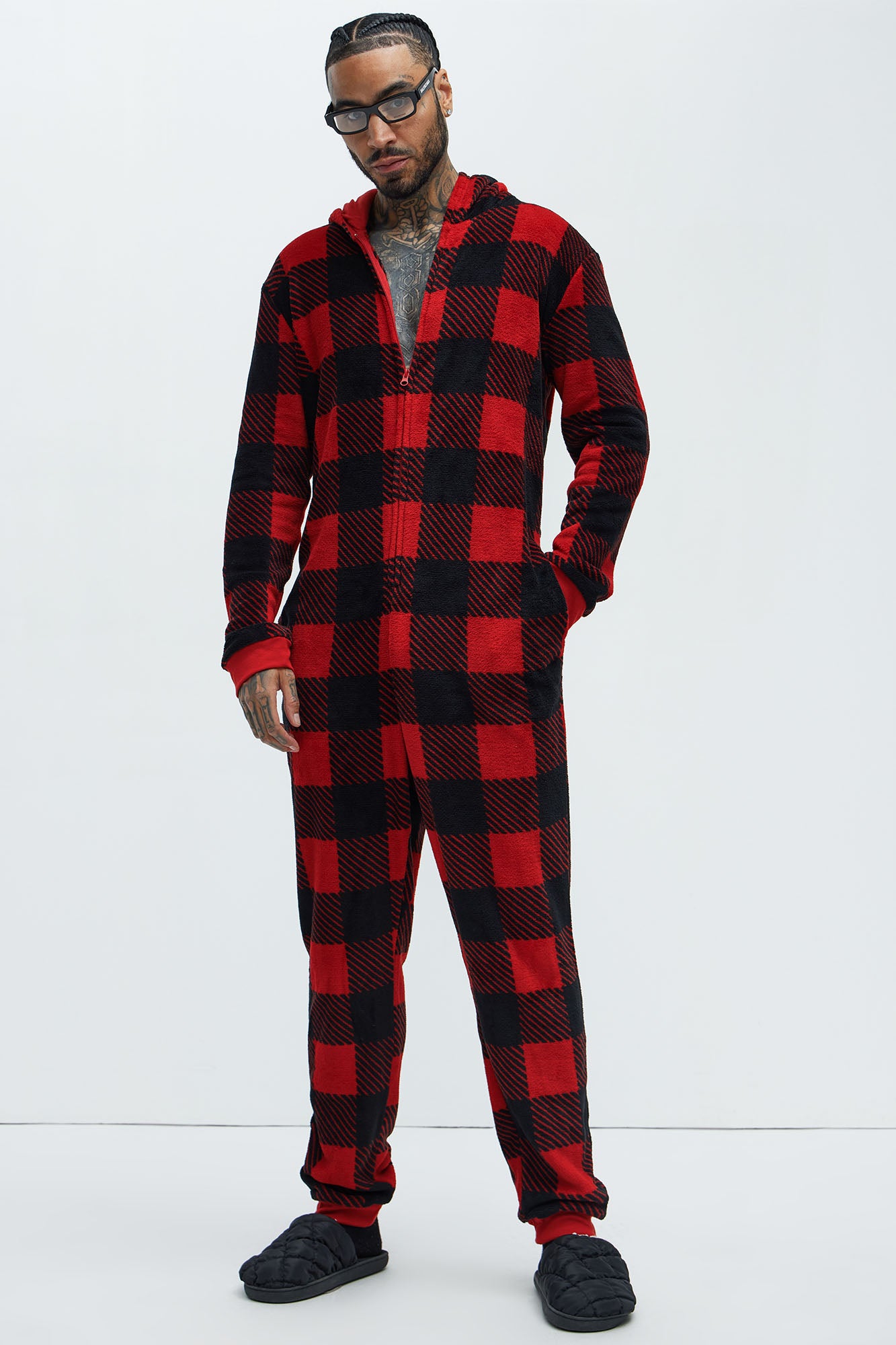 Always Cozy Holiday PJ Onesie - Red/Black
