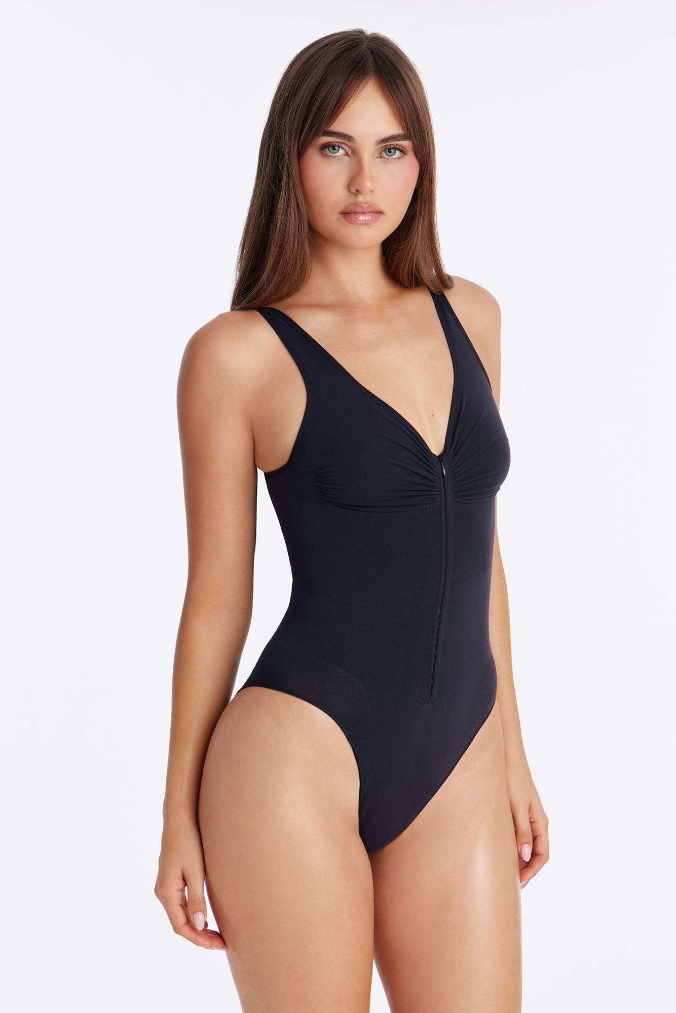 Nova Sculpt Seamless Strong Compression Zip Front Brief Bodysuit - Black