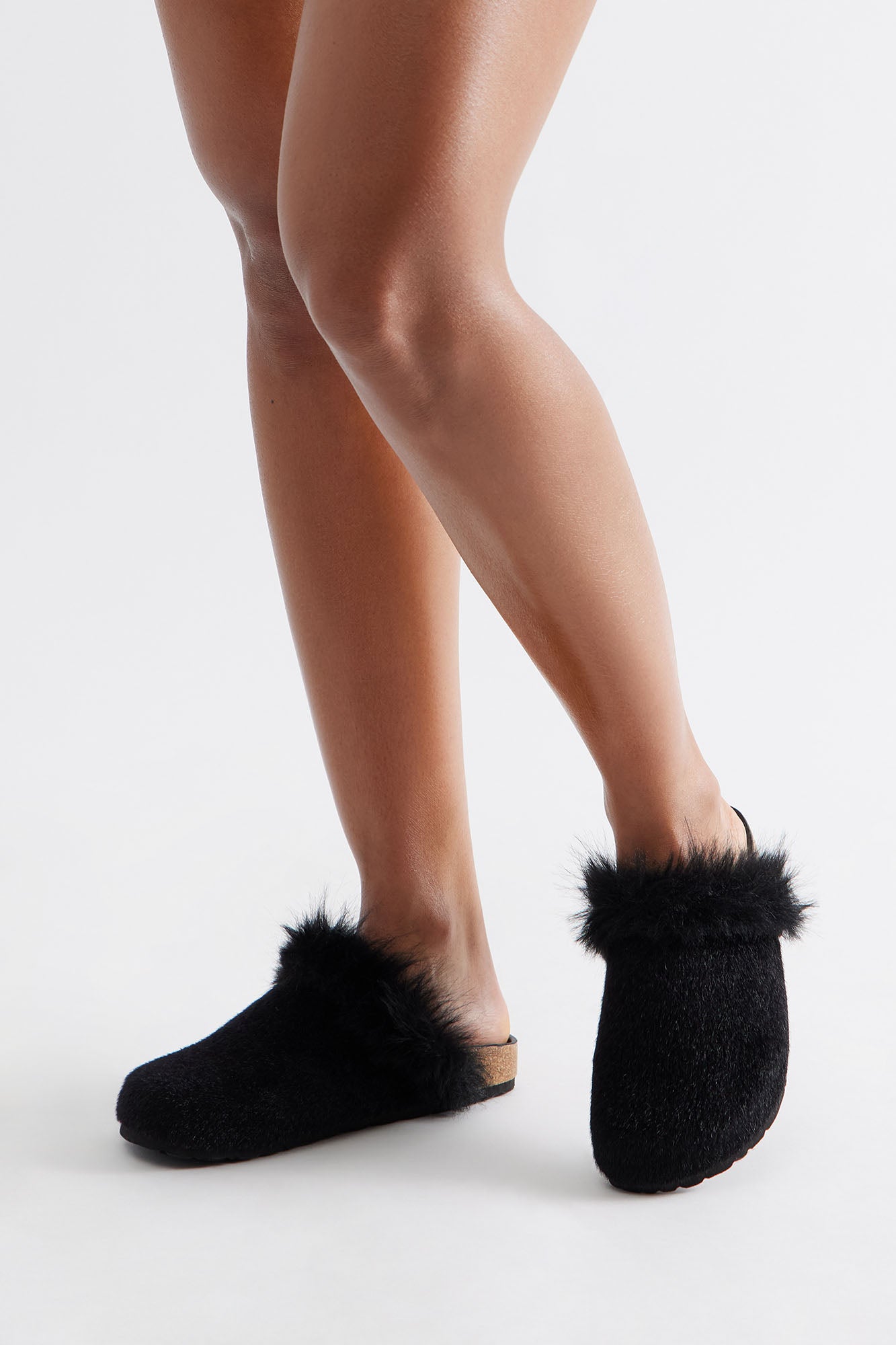 Taz Feather Trim Flats - Black