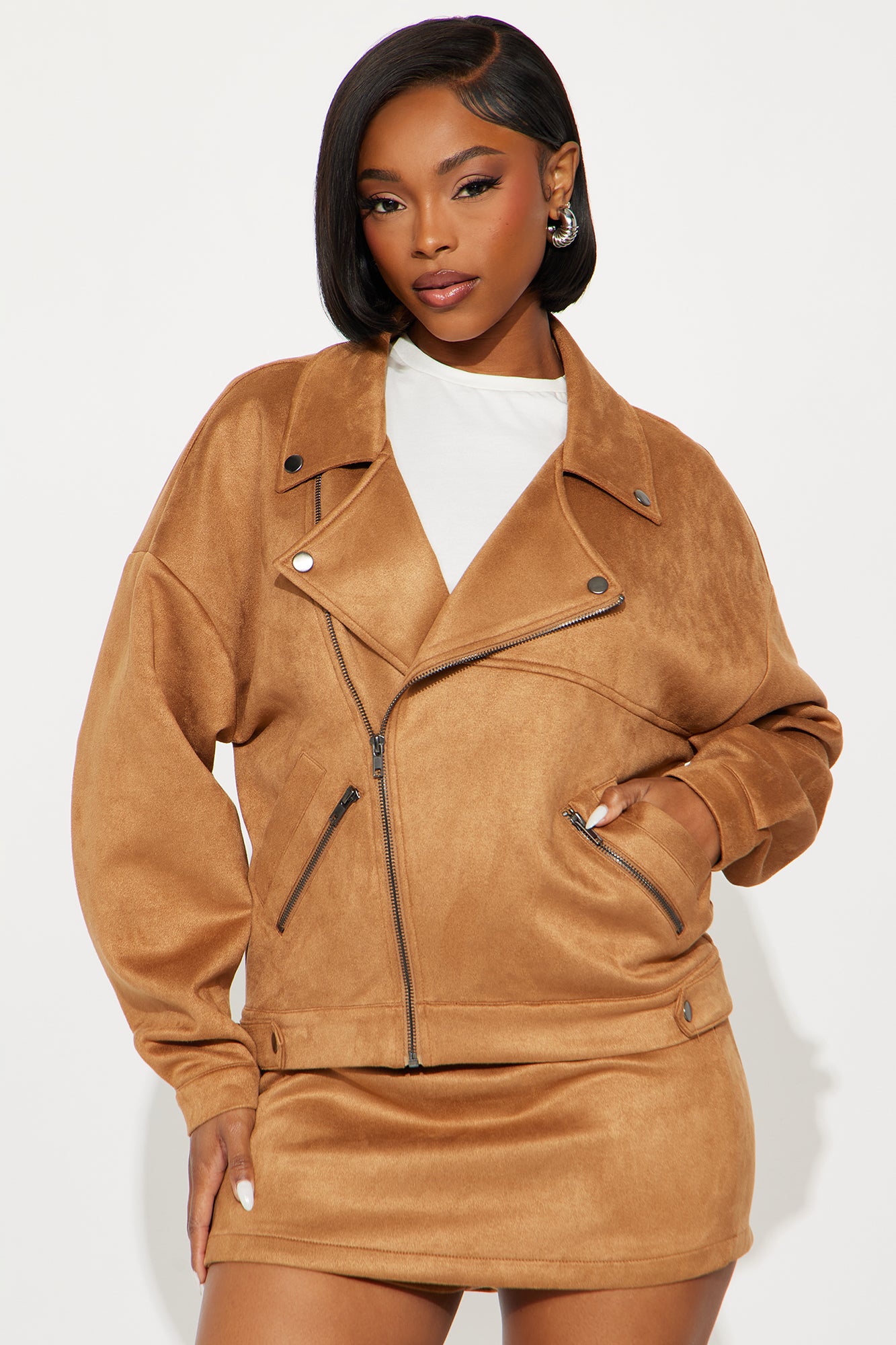 Girl Talks Faux Suede Skort Set - Taupe