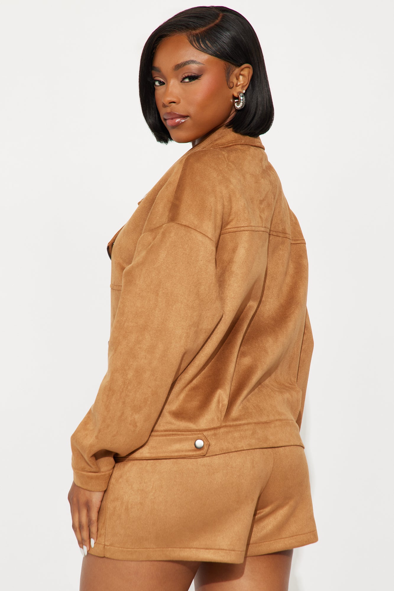 Girl Talks Faux Suede Skort Set - Taupe