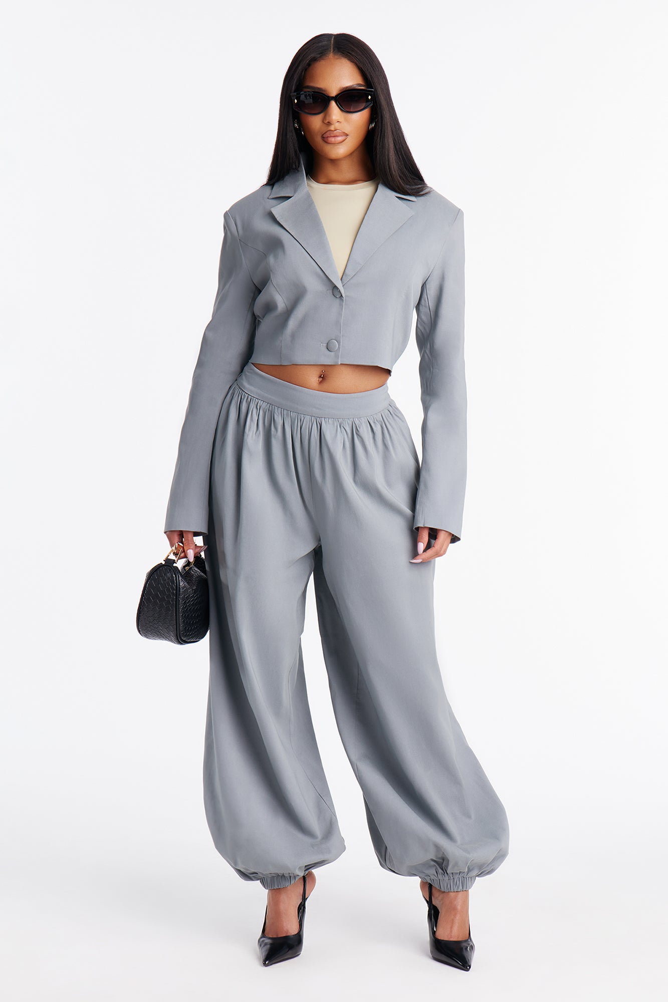 Shes In Charge Balloon Pant Set - Grey