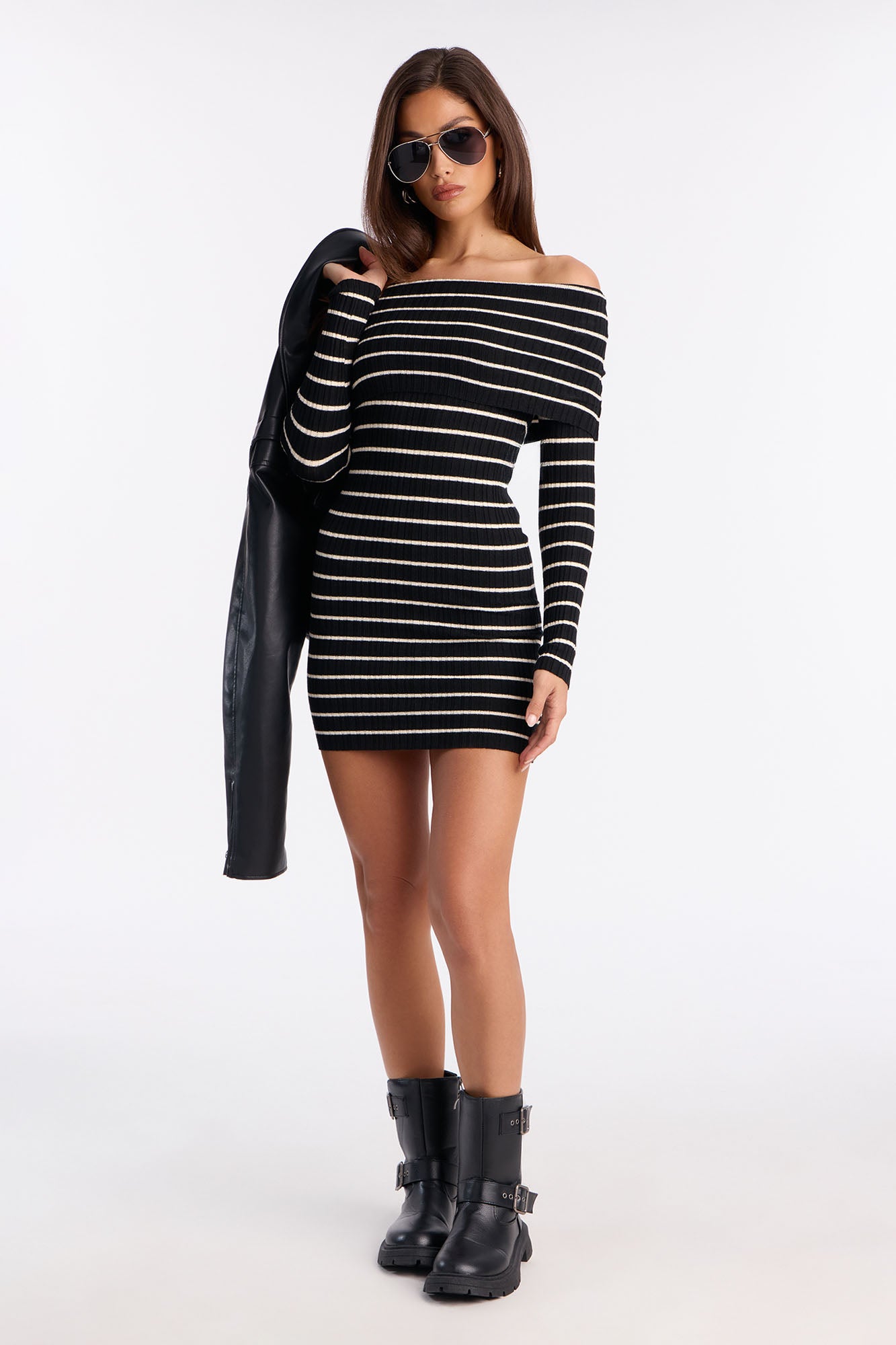 Say It Striped Mini Dress - Black