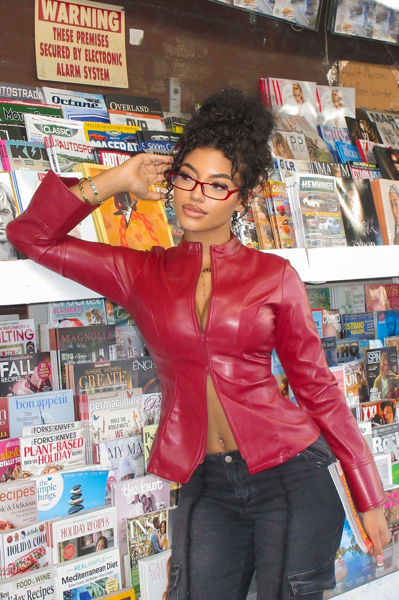 Kara Faux Leather Zip Up Shirt - Burgundy
