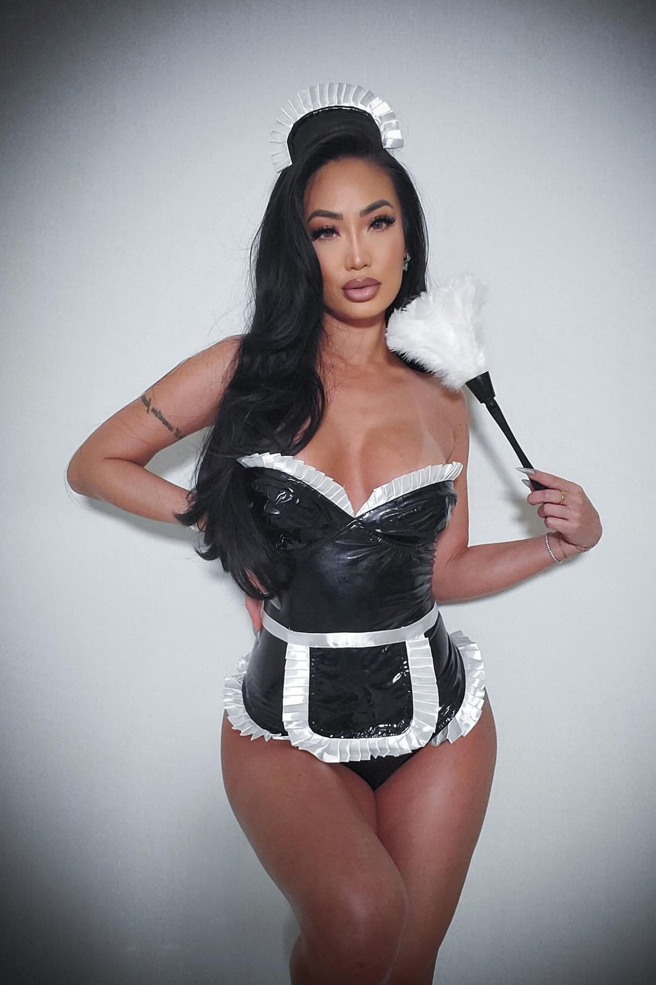 Kinky Latex Maid 4 Piece Costume Set - Black/White