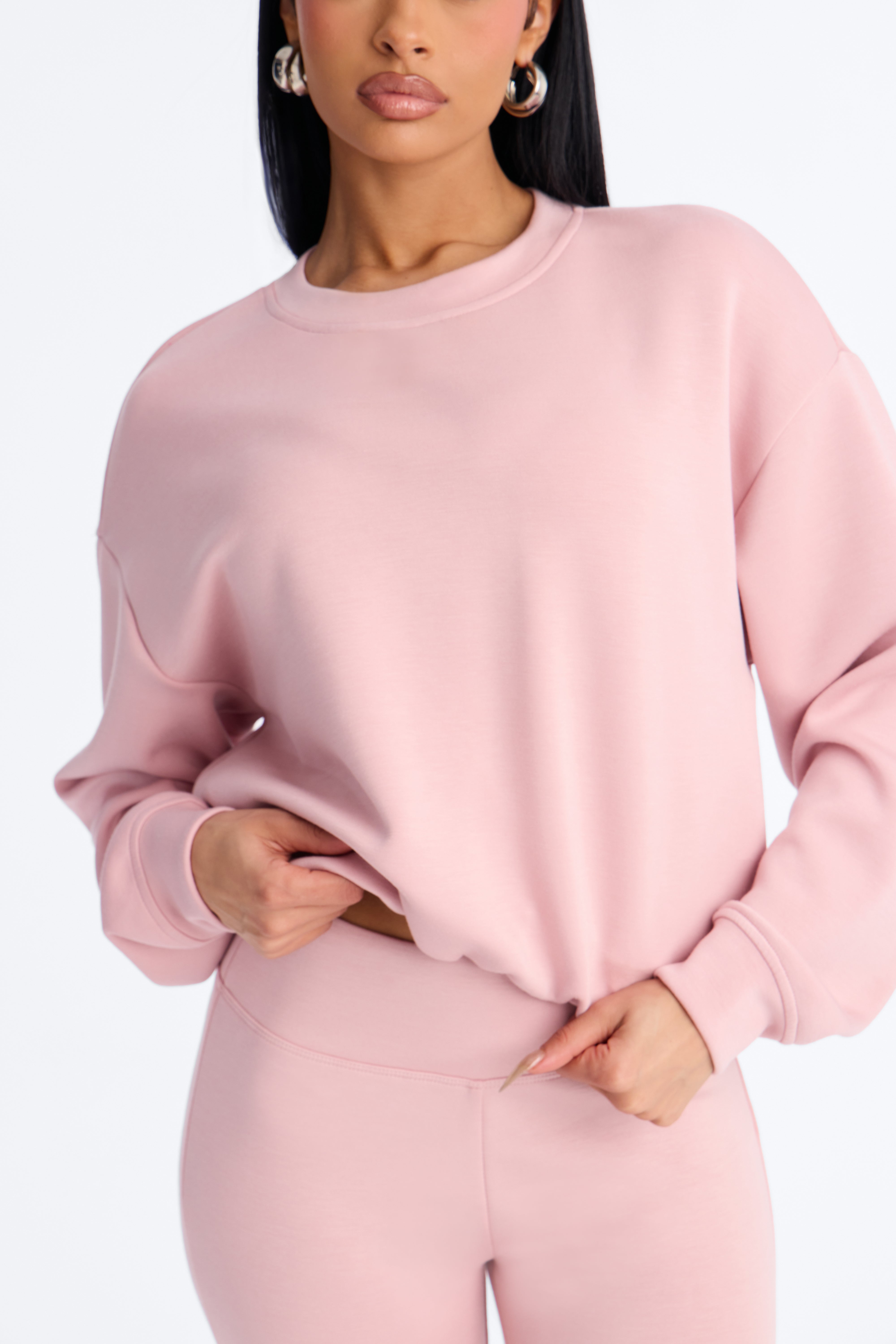 Bella Scuba Lounge Bubble Hem Sweatshirt - Pink