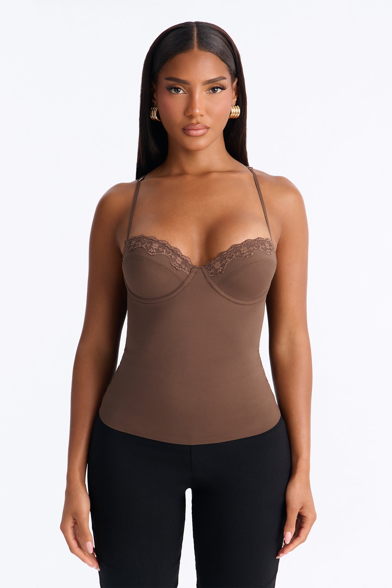 Luminous Love Padded Sweetheart Neck Tank Top - Brown