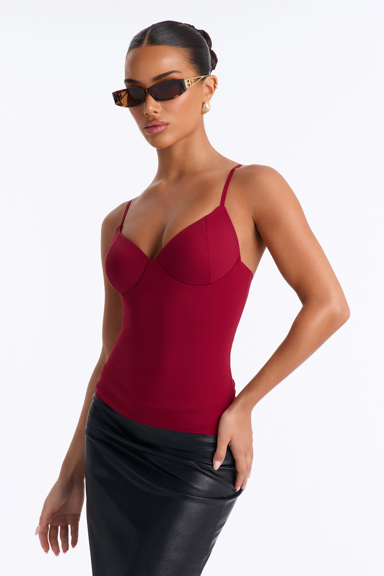 Kenny Padded Sweetheart Tank Top - Wine