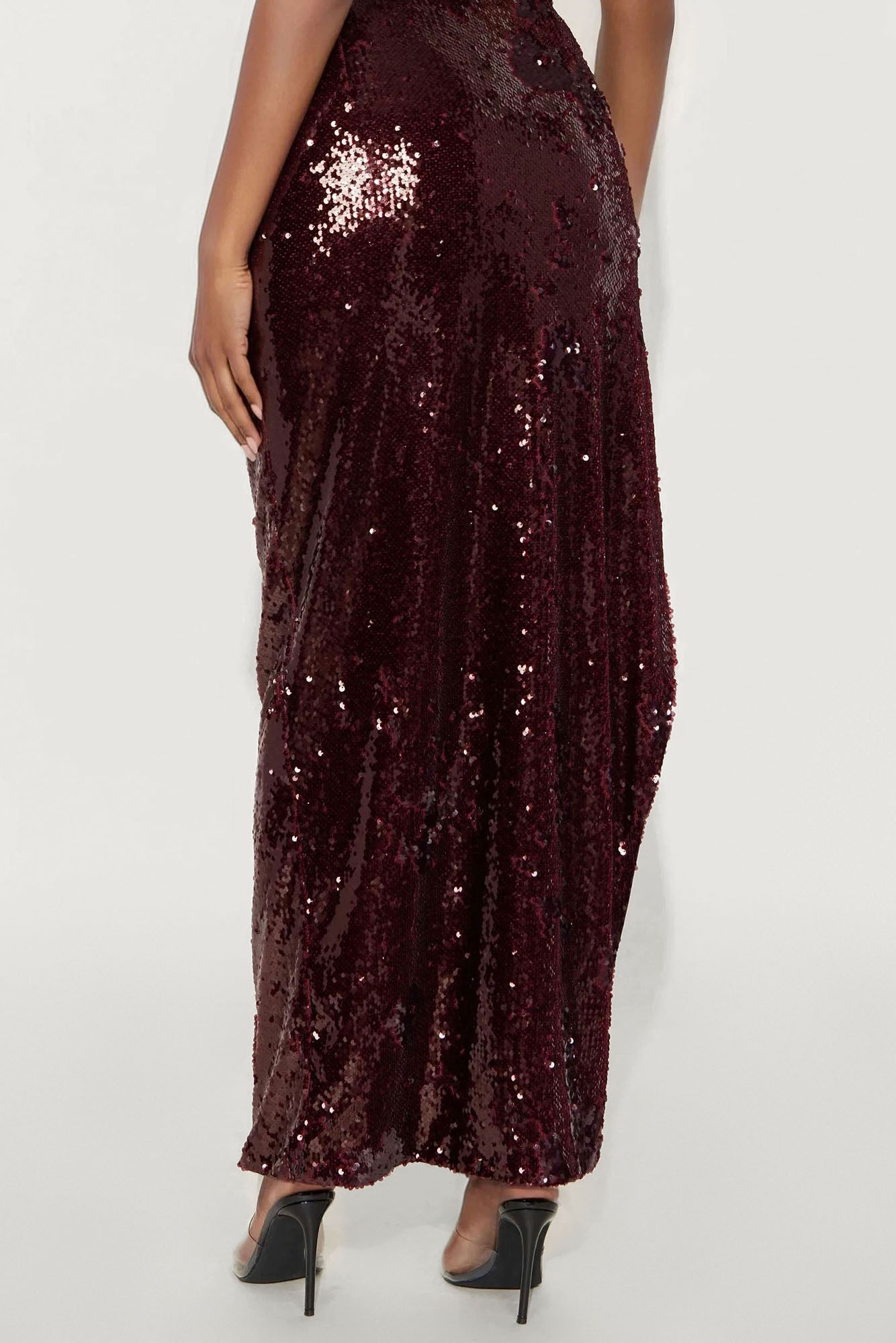 Showing Out Sequin Slit Maxi Skirt - Burgundy