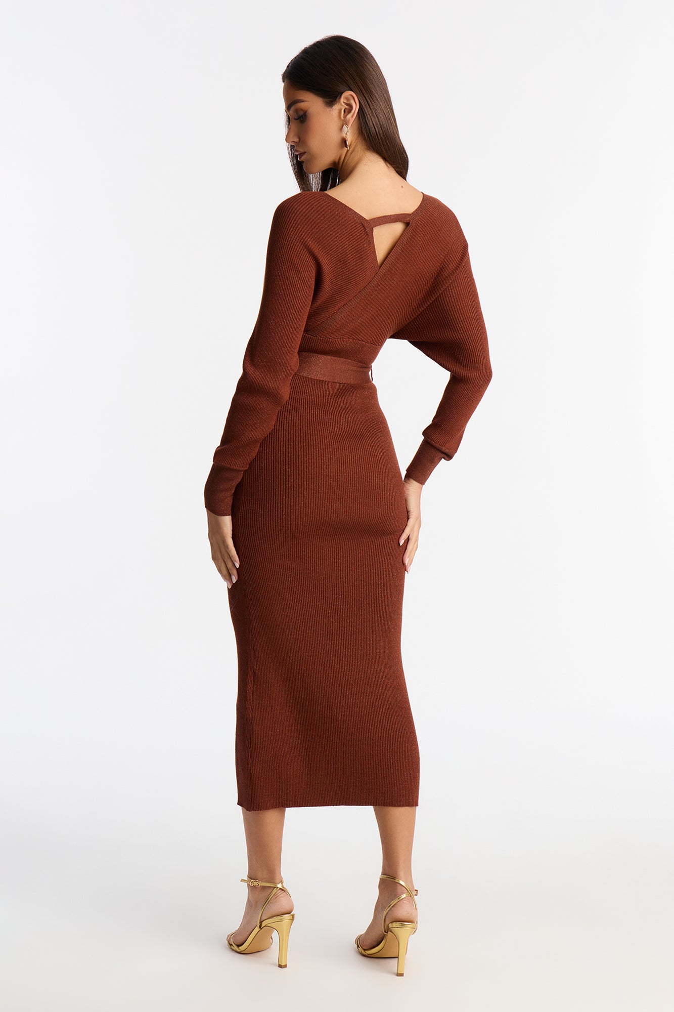 Gia Glitter Sweater Midi Dress - Brown
