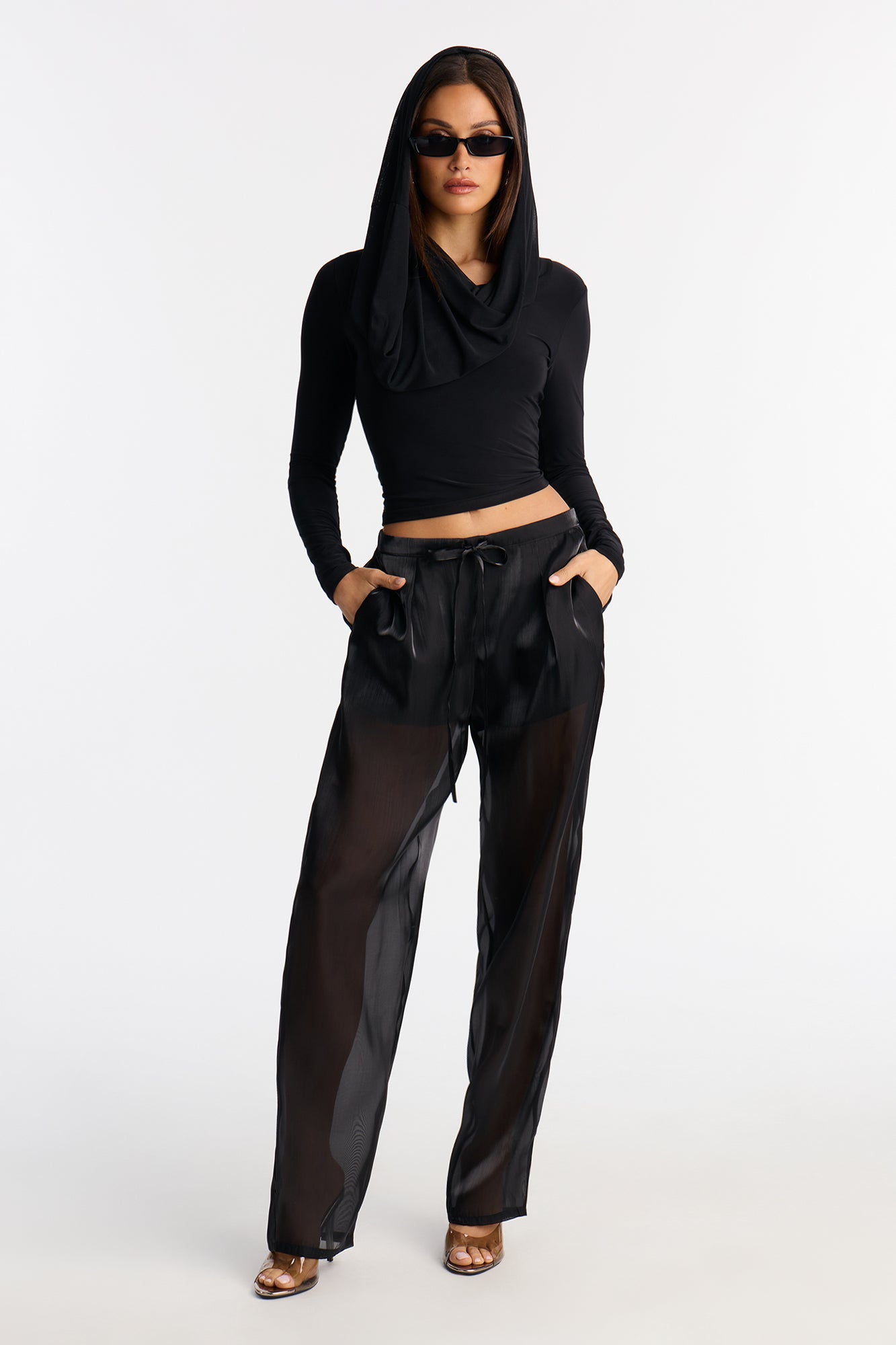 Midnight Madness High Rise Sheer Barrel Leg Pant 32″ - Black