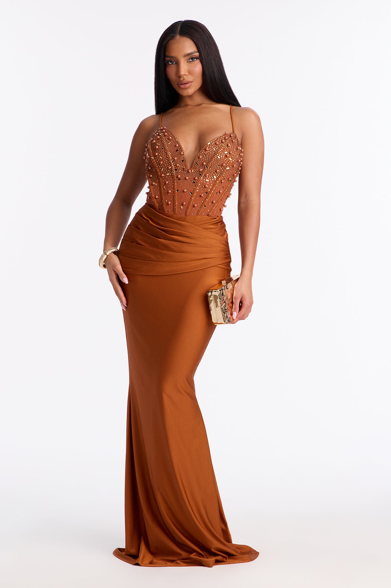 Players Charm Embellished Maxi Gown - Brown