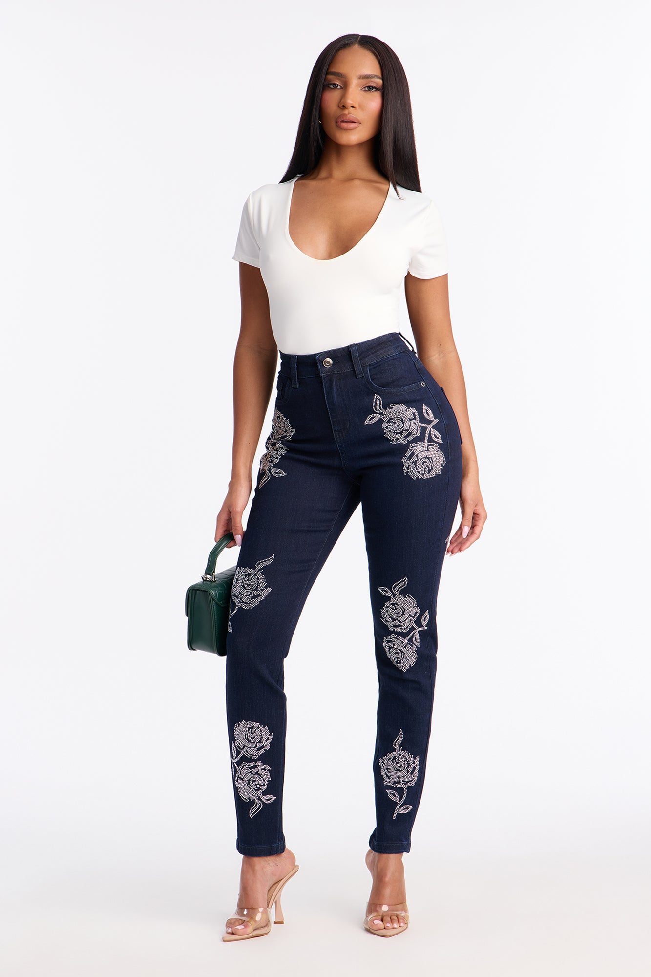 Rosie Embellished Skinny Jeans - Dark Denim