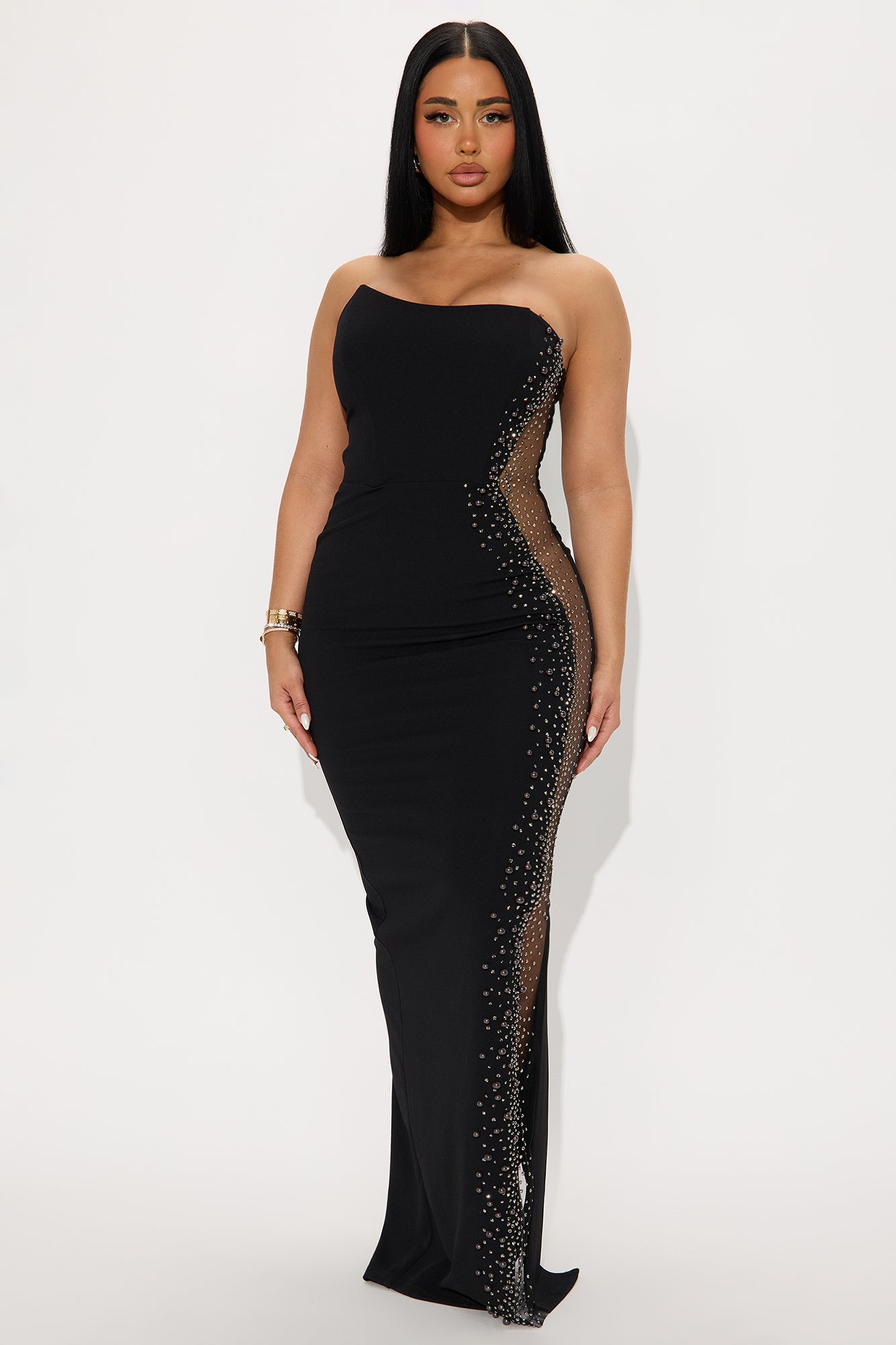 Heart Eyes Embellished Maxi Gown - Black