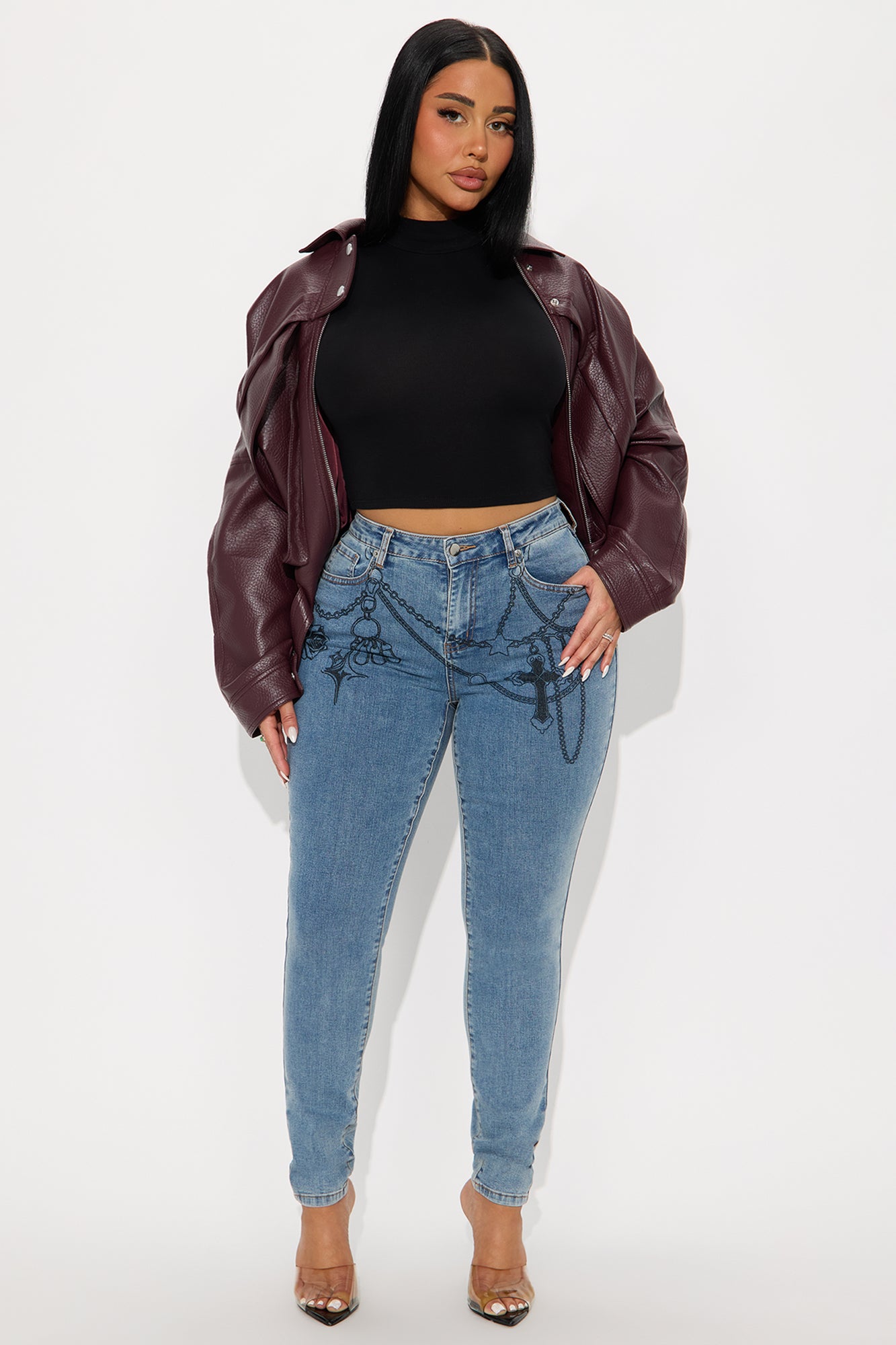 Chained To You Printed Skinny Jeans - Medium Wash