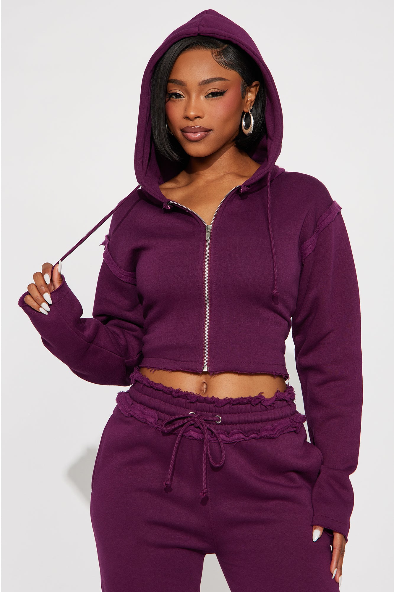 Girly Vibe Fleece Pant Set - Plum