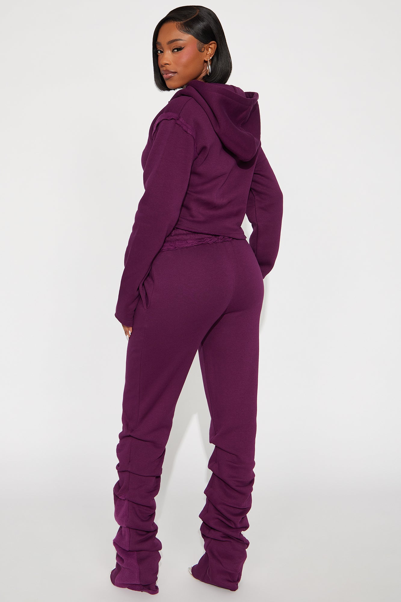 Girly Vibe Fleece Pant Set - Plum