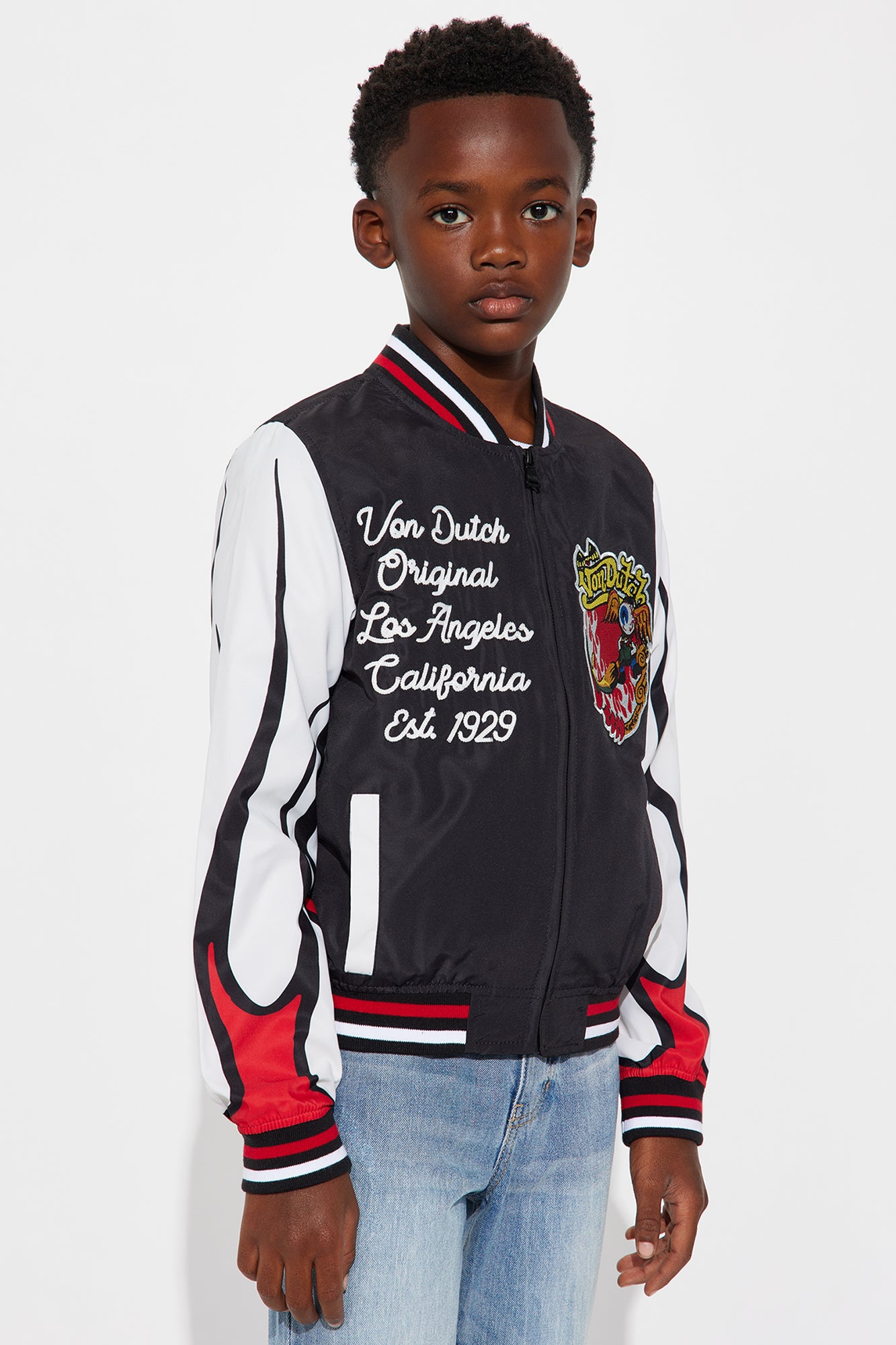 Mini Von Dutch Flamed Varsity Jacket - Black