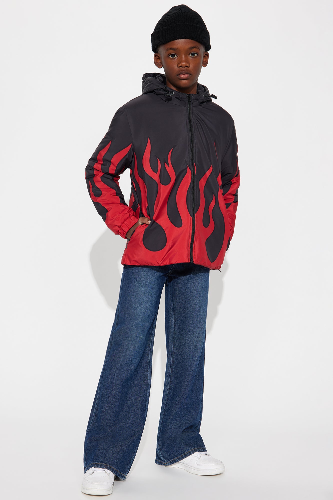 Mini Hooded Chase Flame Puffer Jacket - Red/combo