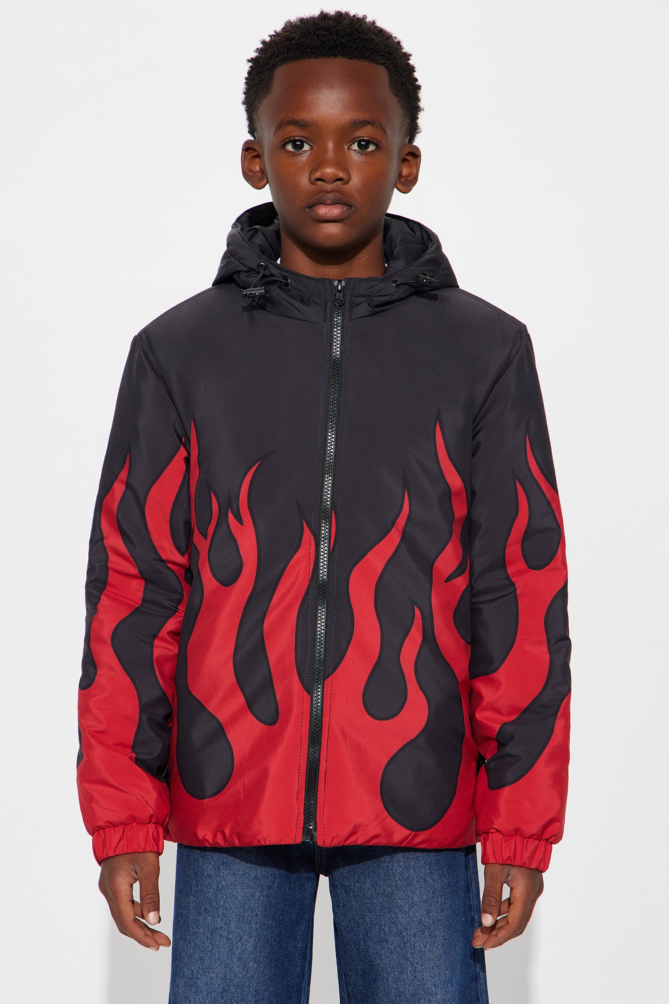 Mini Hooded Chase Flame Puffer Jacket - Red/combo