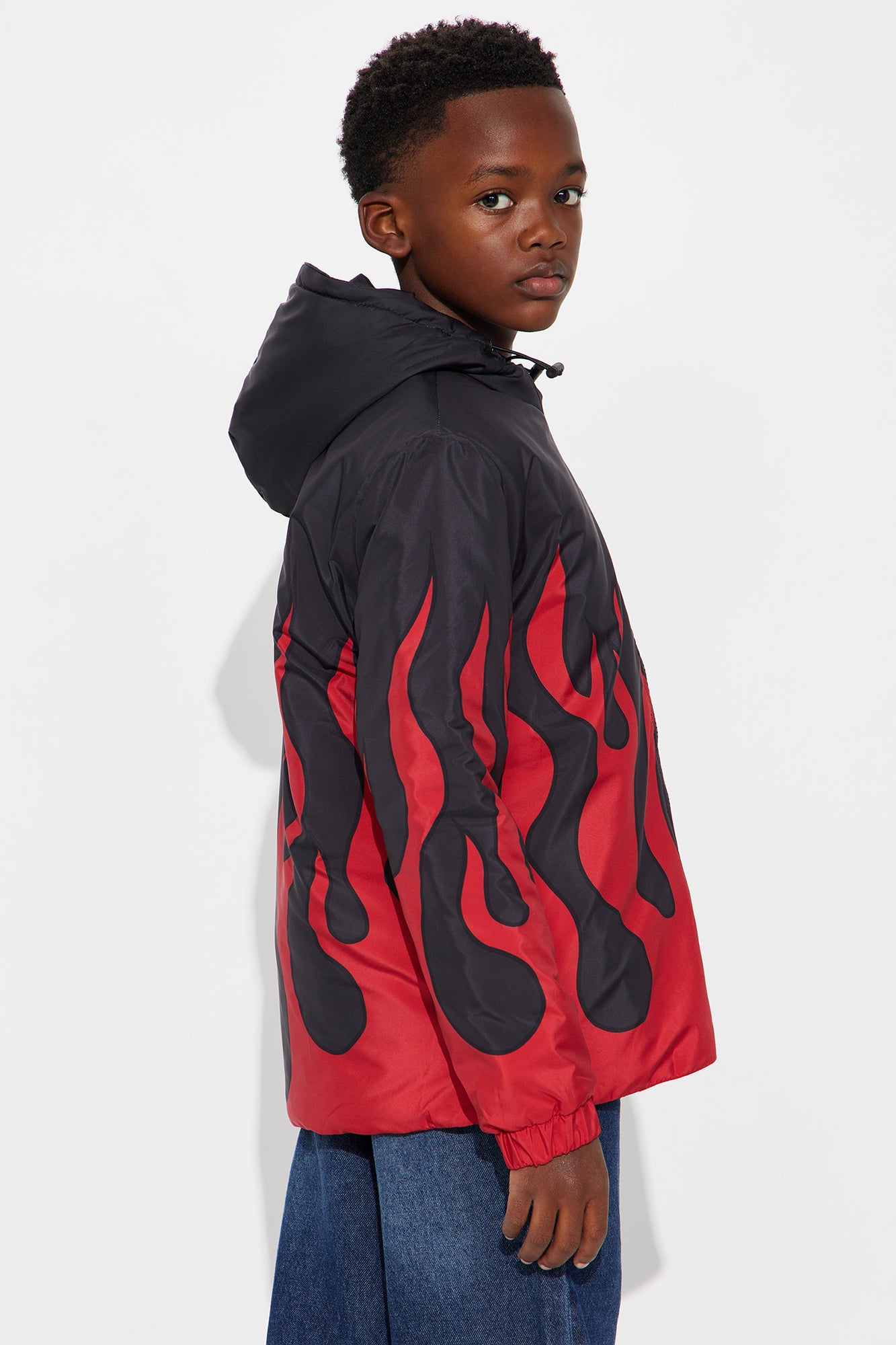 Mini Hooded Chase Flame Puffer Jacket - Red/combo