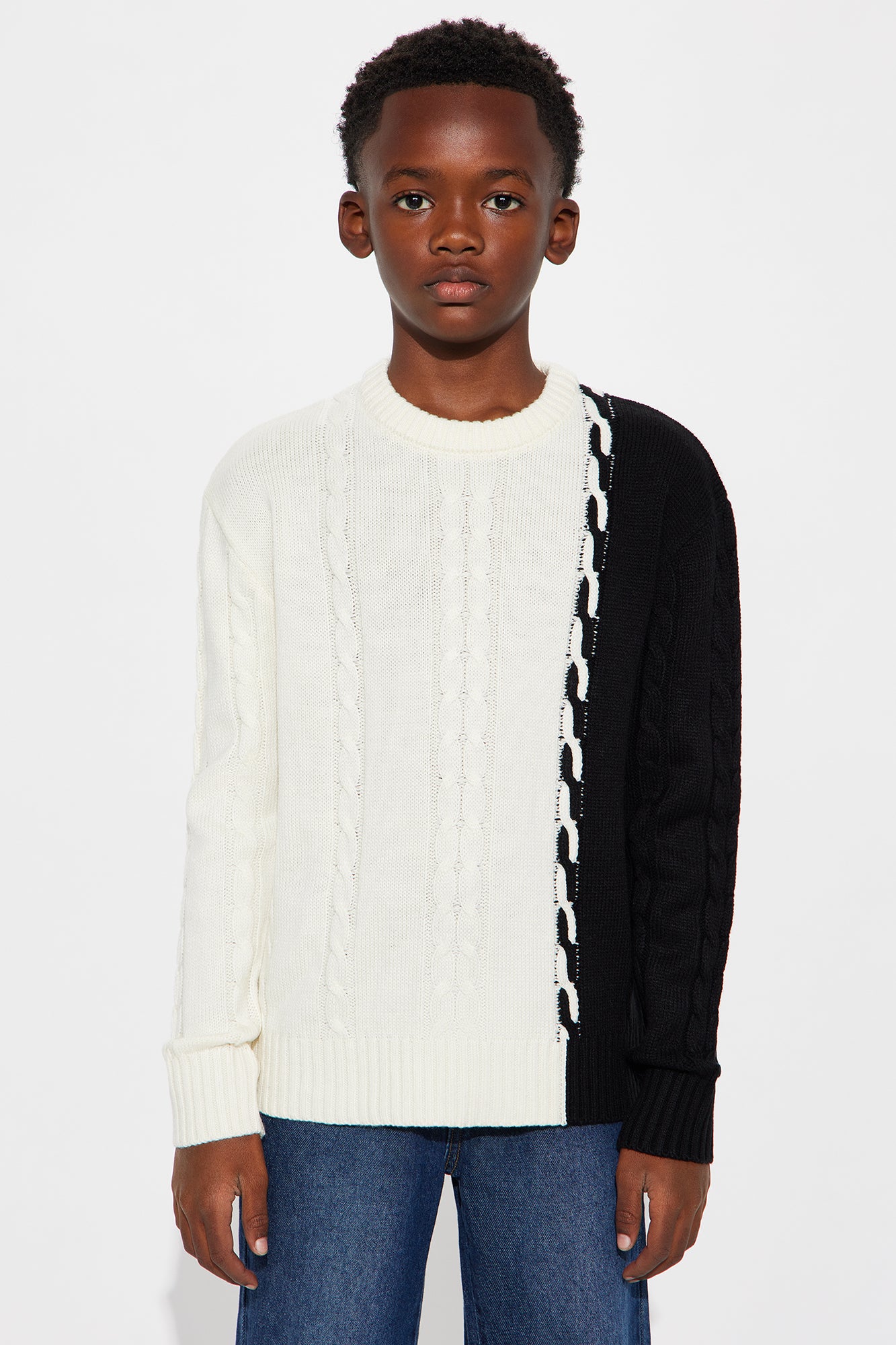 Mini Cody Cable Knit Sweater - White/combo