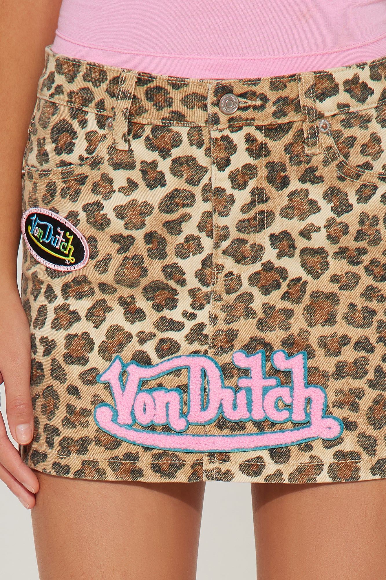 Mini Von Dutch Leopard Denim Skirt - Brown/combo