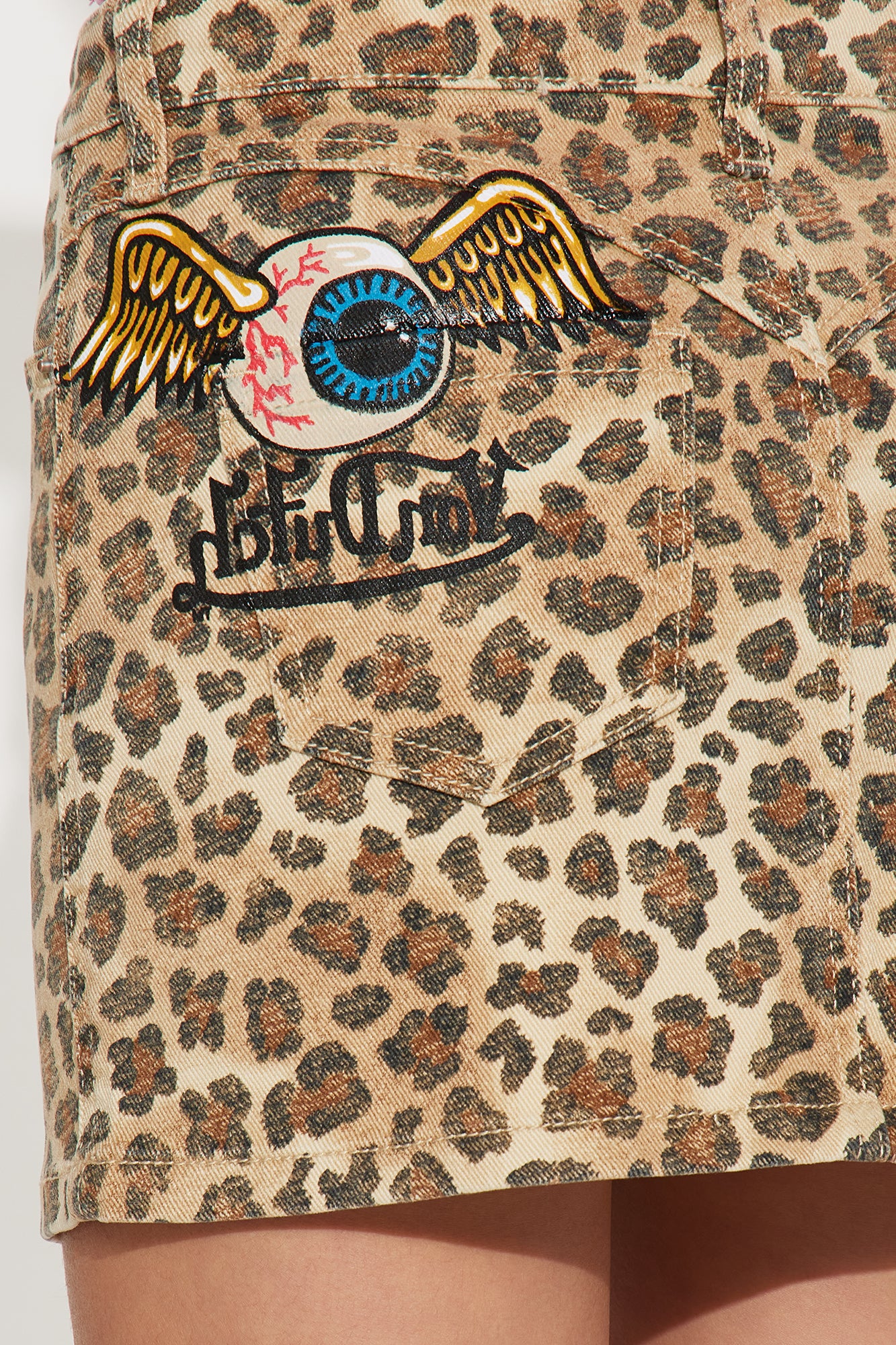 Mini Von Dutch Leopard Denim Skirt - Brown/combo