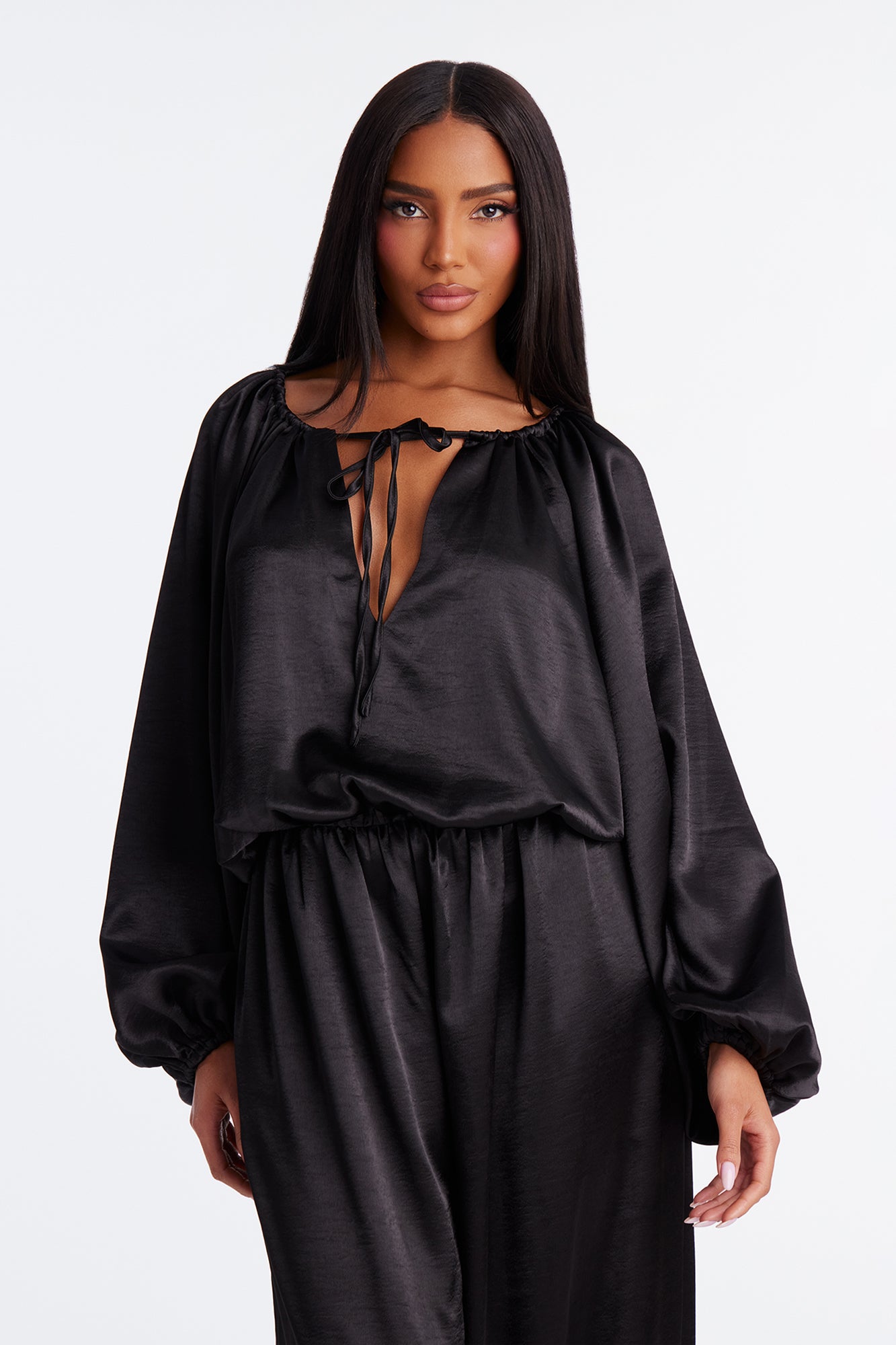 Irene Satin Balloon Jumpsuit - Black