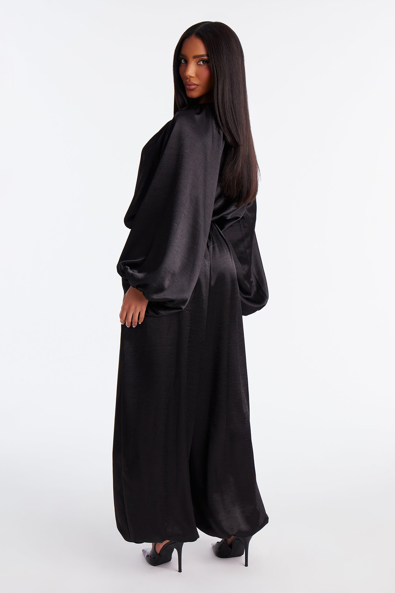 Irene Satin Balloon Jumpsuit - Black